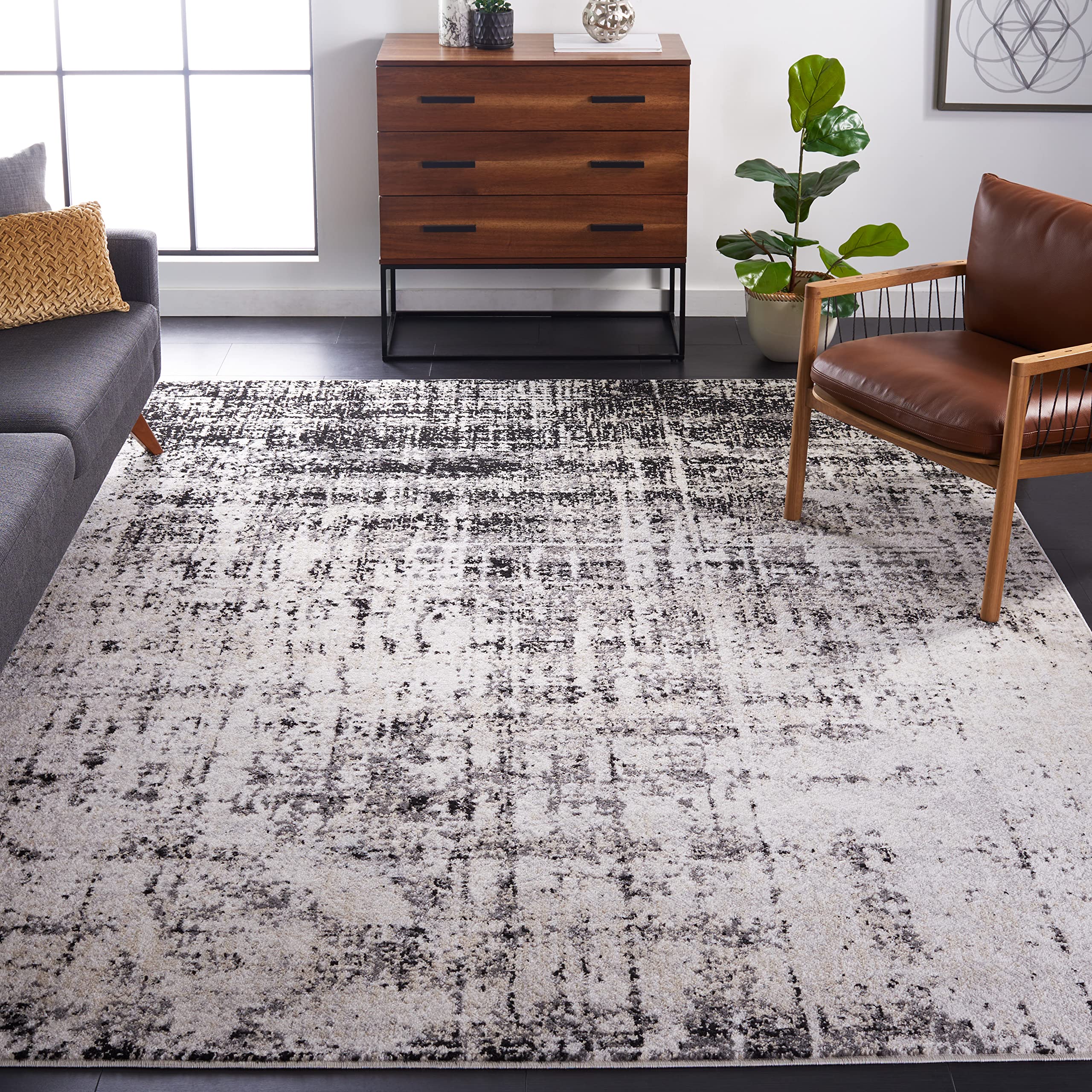 SAFAVIEH Adirondack Collection Area Rug - 51 x 76, Silver & Black, Modern Abstract Design, Non-Shedding & Easy Care, Ideal for