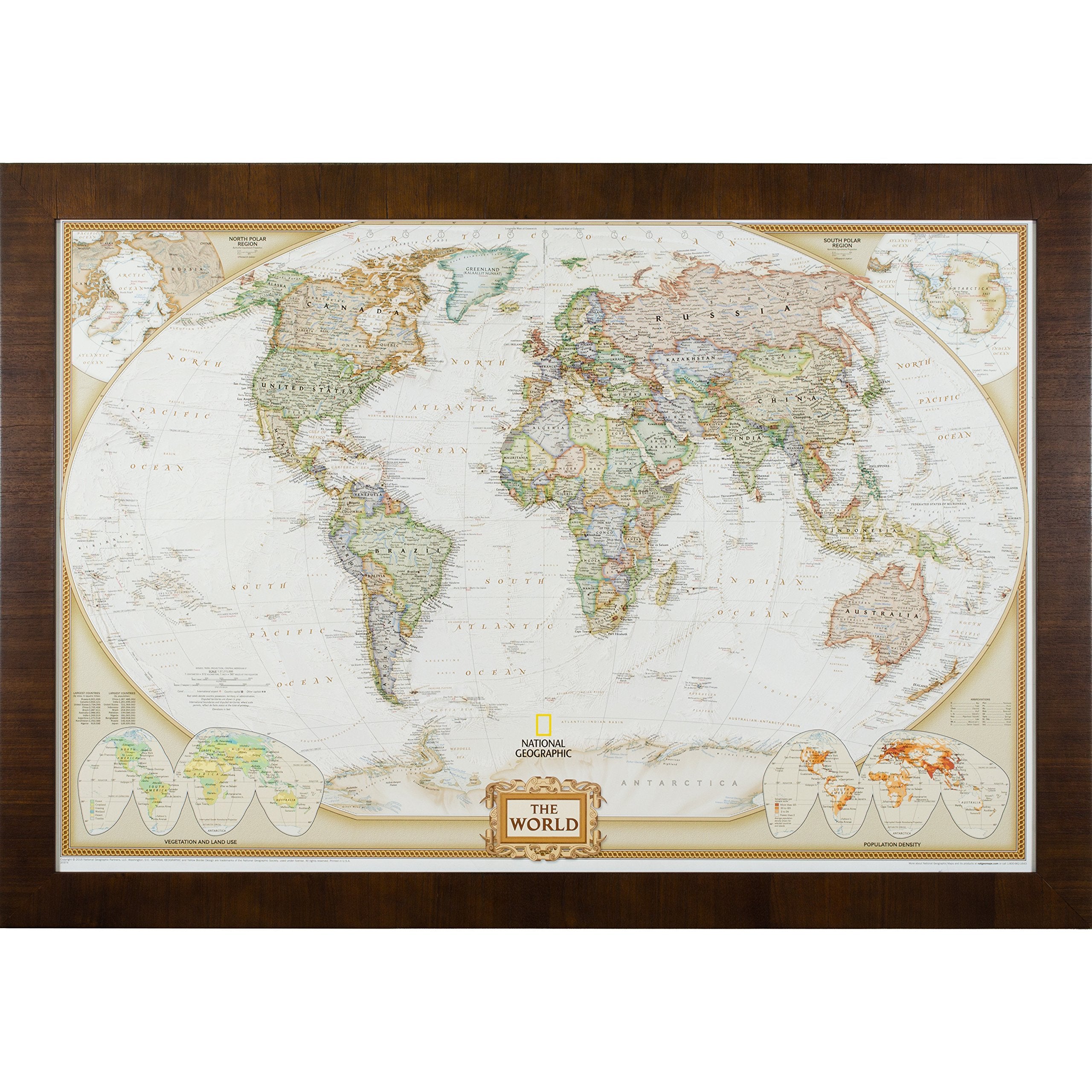 Craig Frames Wayfarer, Executive World Push Pin Travel Map, Dark Brown Veneer Frame And Pins, 24 By 36-Inch