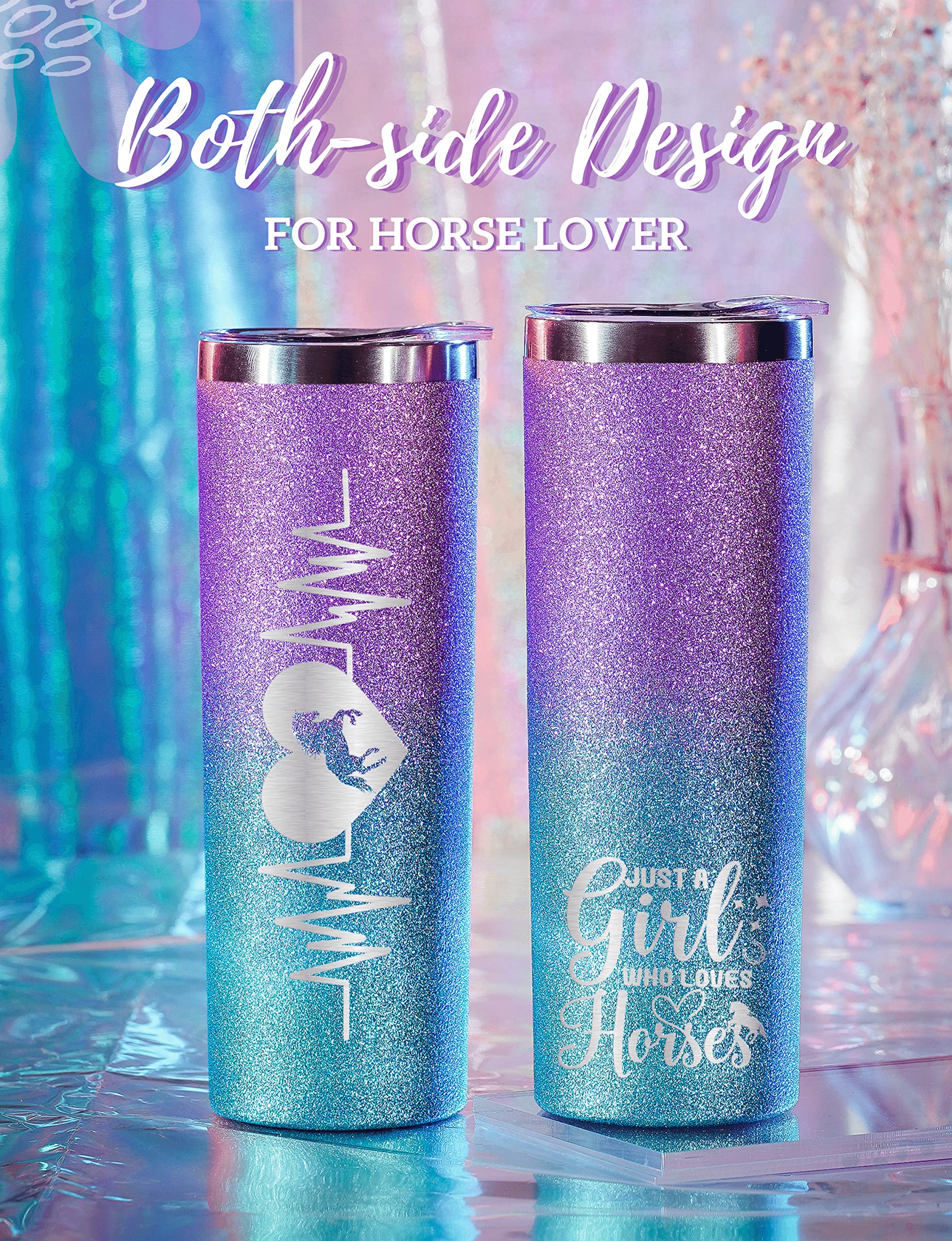 Onebttl Horse Gifts For Girls, Women, Horse Lovers, Insulated Stainless Steel Water Tumbler With Lids And Straws, For Equestrian