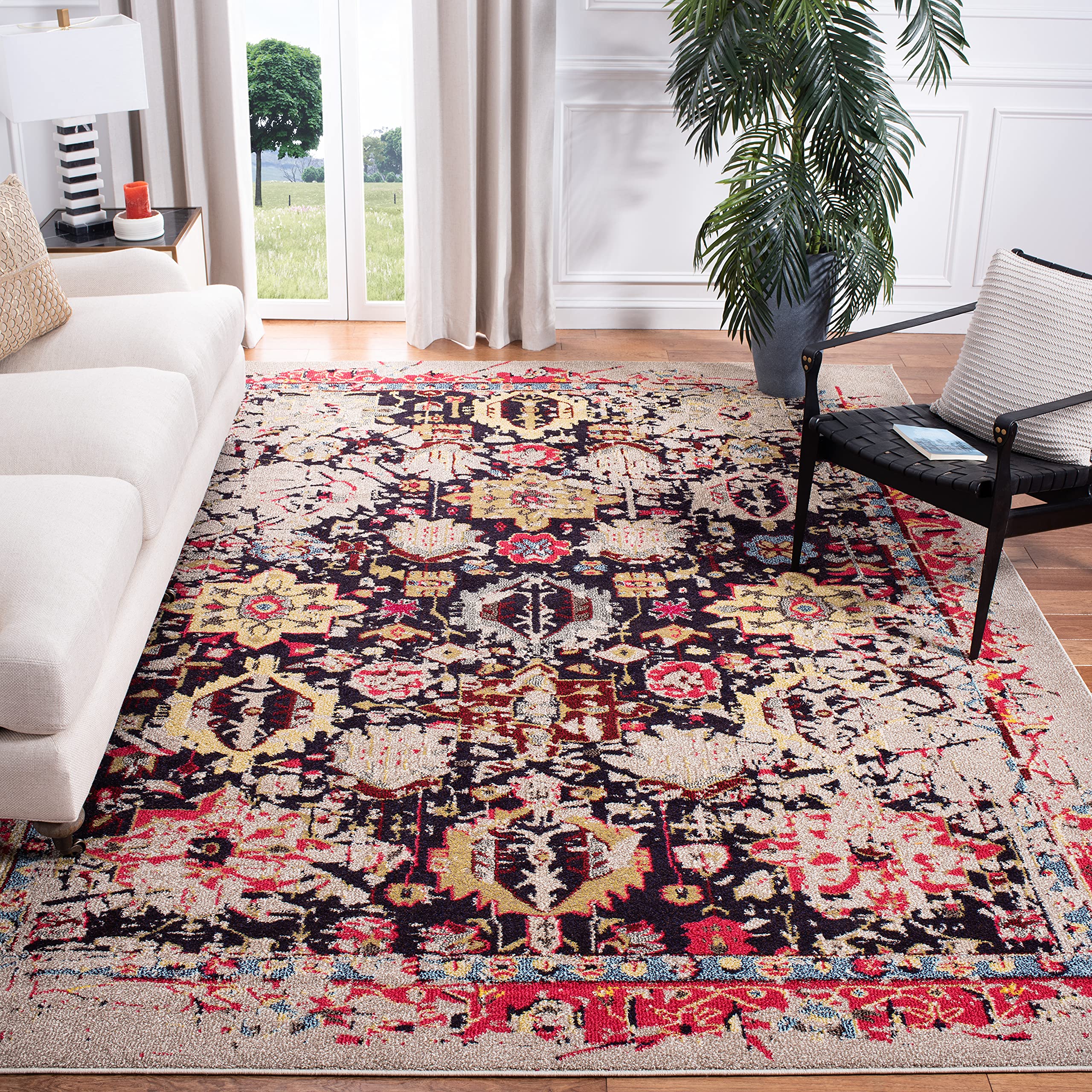 SAFAVIEH Monaco Collection 67 Square Grey/Multi MNC206G Oriental Abstract Distressed Non-Shedding Living Room Bedroom Dining Ho