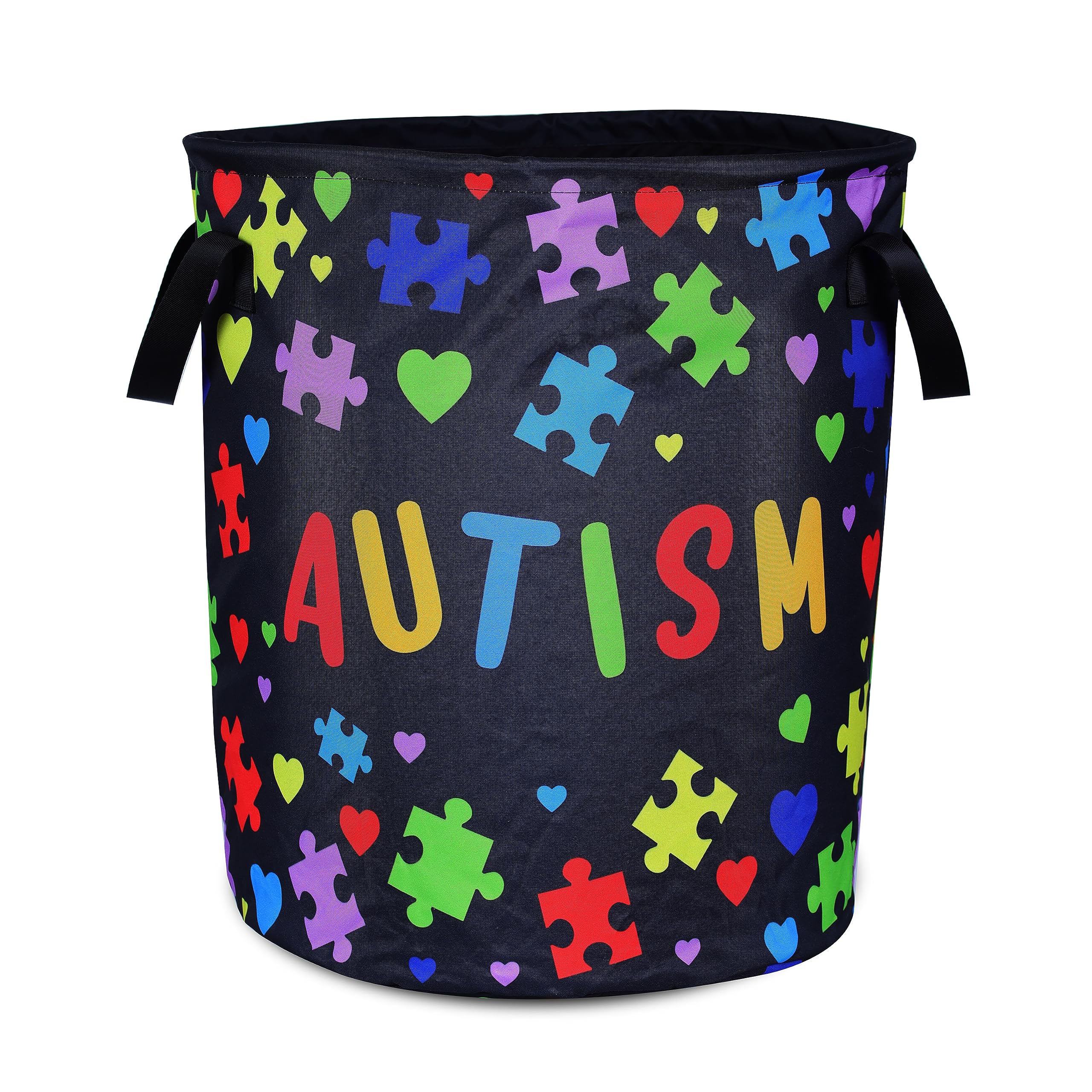 Autism Awareness Laundry Basket Puzzle Pattern Foldable Oxford Cloth Funny Tote Bag Laundry Hamper Clothes Storage Bucket Organi