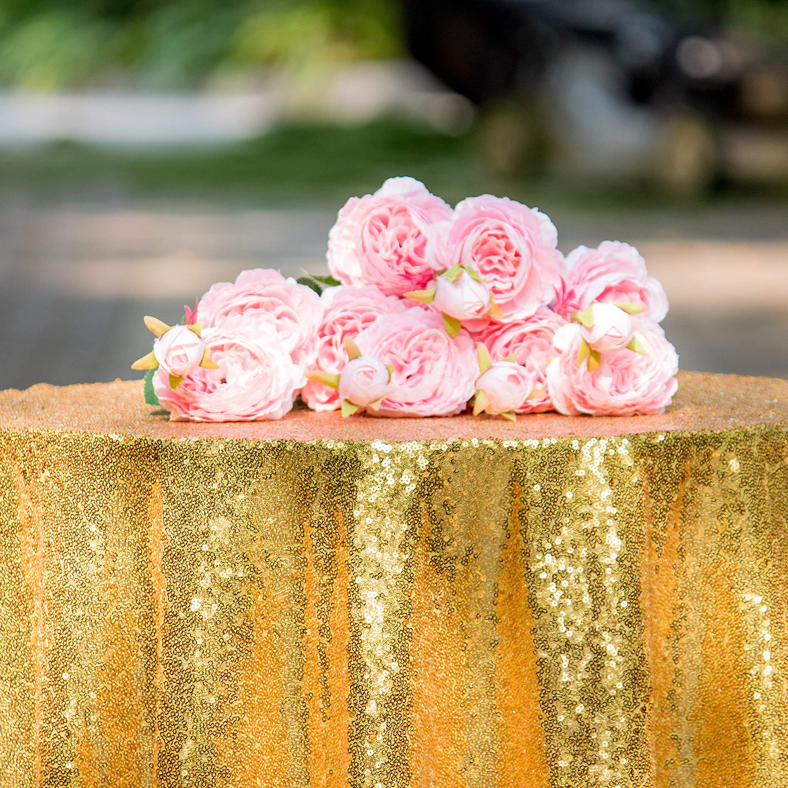 Jyflzq Gold Sequin Tablecloth 108 Round Sparkly Drape Table Cloths Table Cover Overlay For Wedding Birthday Party Baby Bridal Sh