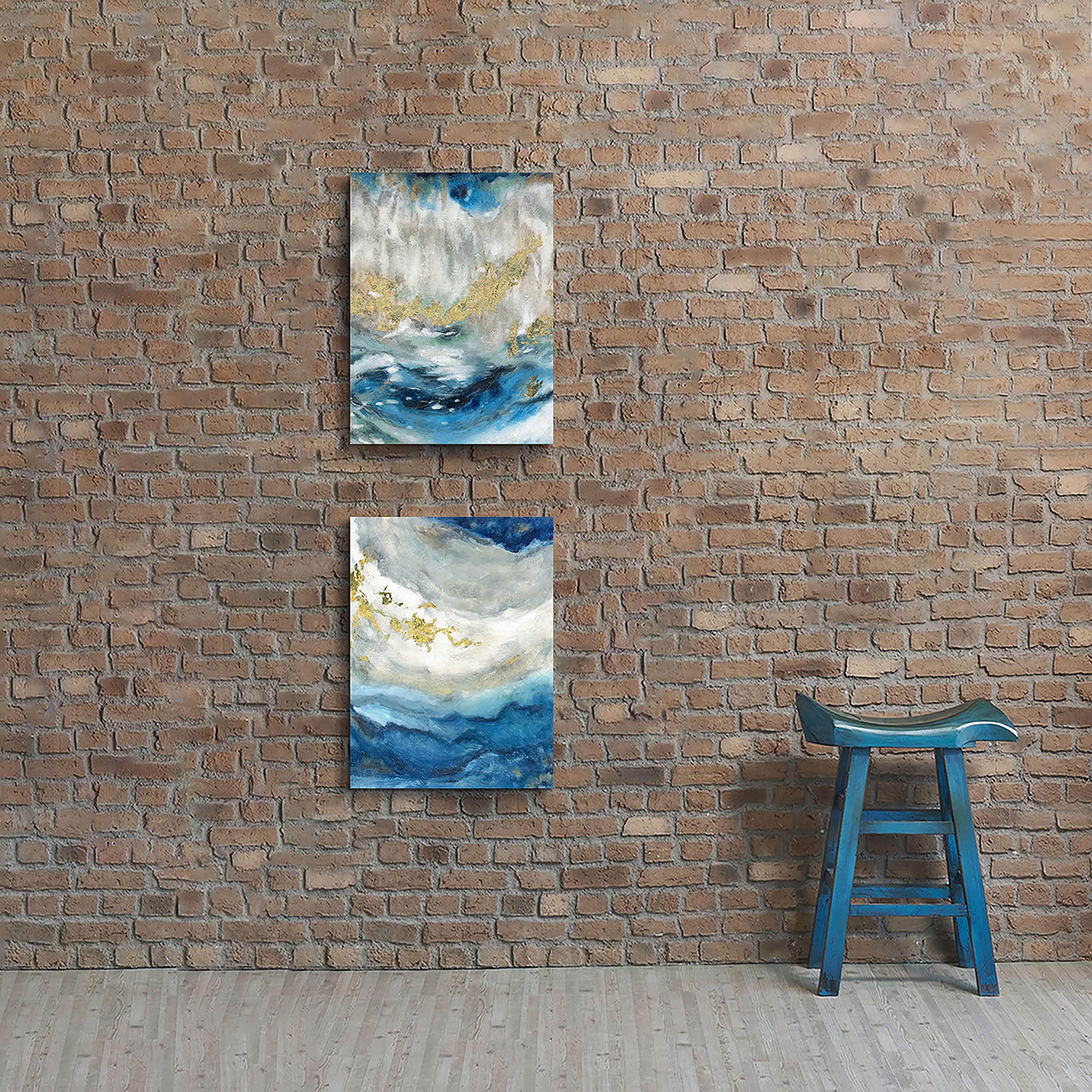 Blue Abstract Canvas Wall Art: Beige Print Picture Artwork For Bathroom Without Hand Painted Gold Foils For Small Size(16'' X 12