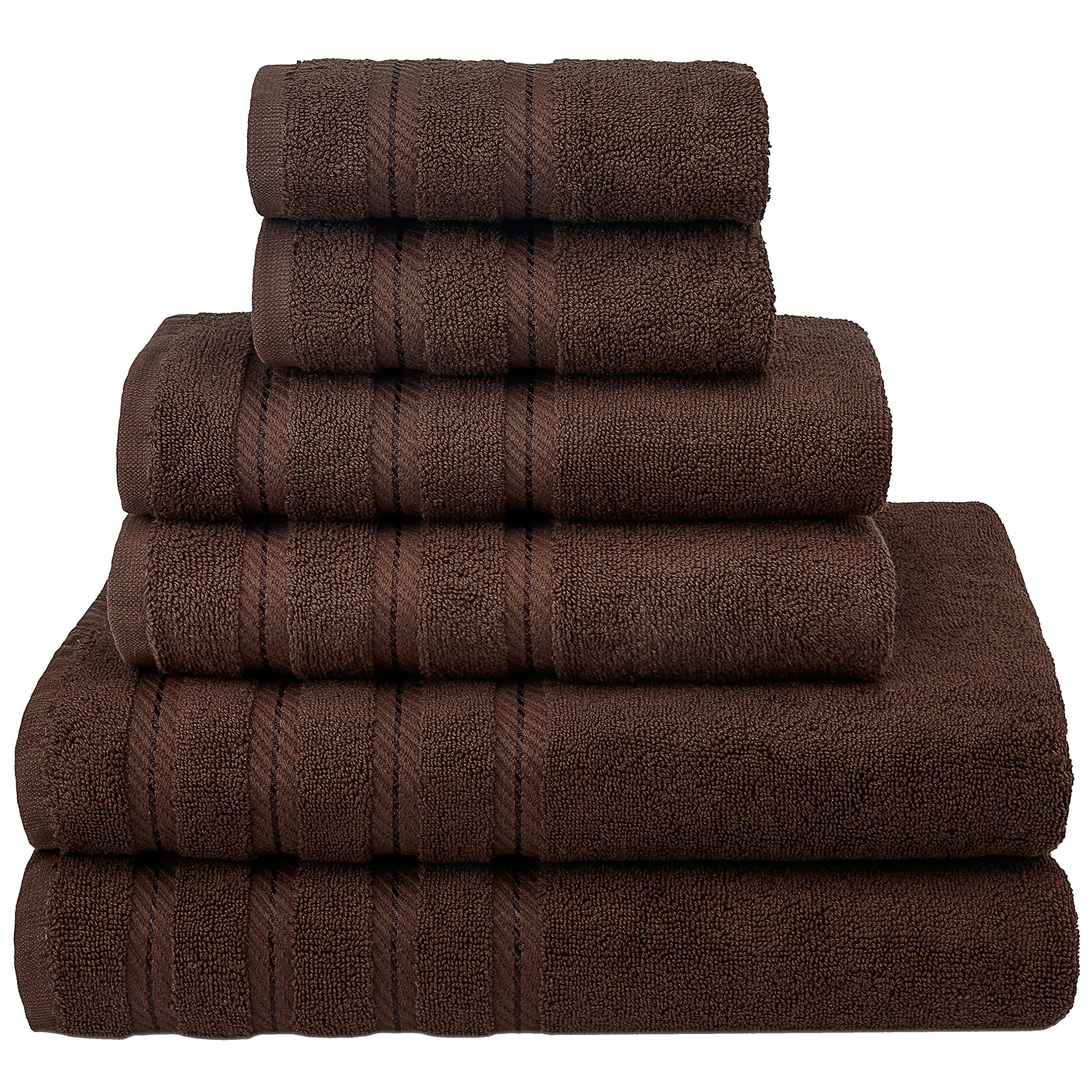 American Soft Linen 100% Carde Cotton 6 Piece Towel Set, 590 GSM Heavy Weight Soft Absorbent Turkish Towels for Bathroom, Dark B