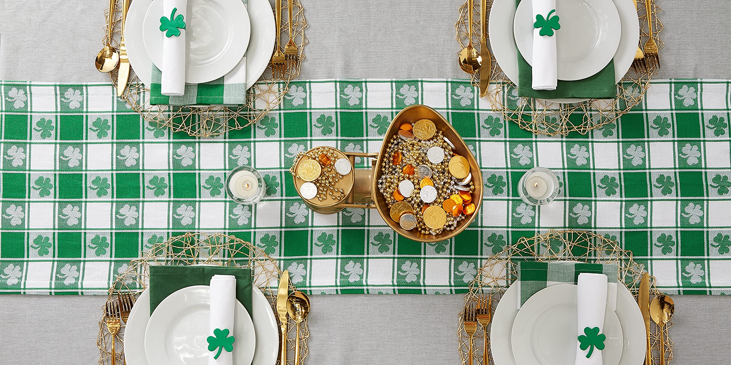 DII Shamrock Woven Check Tablecloth