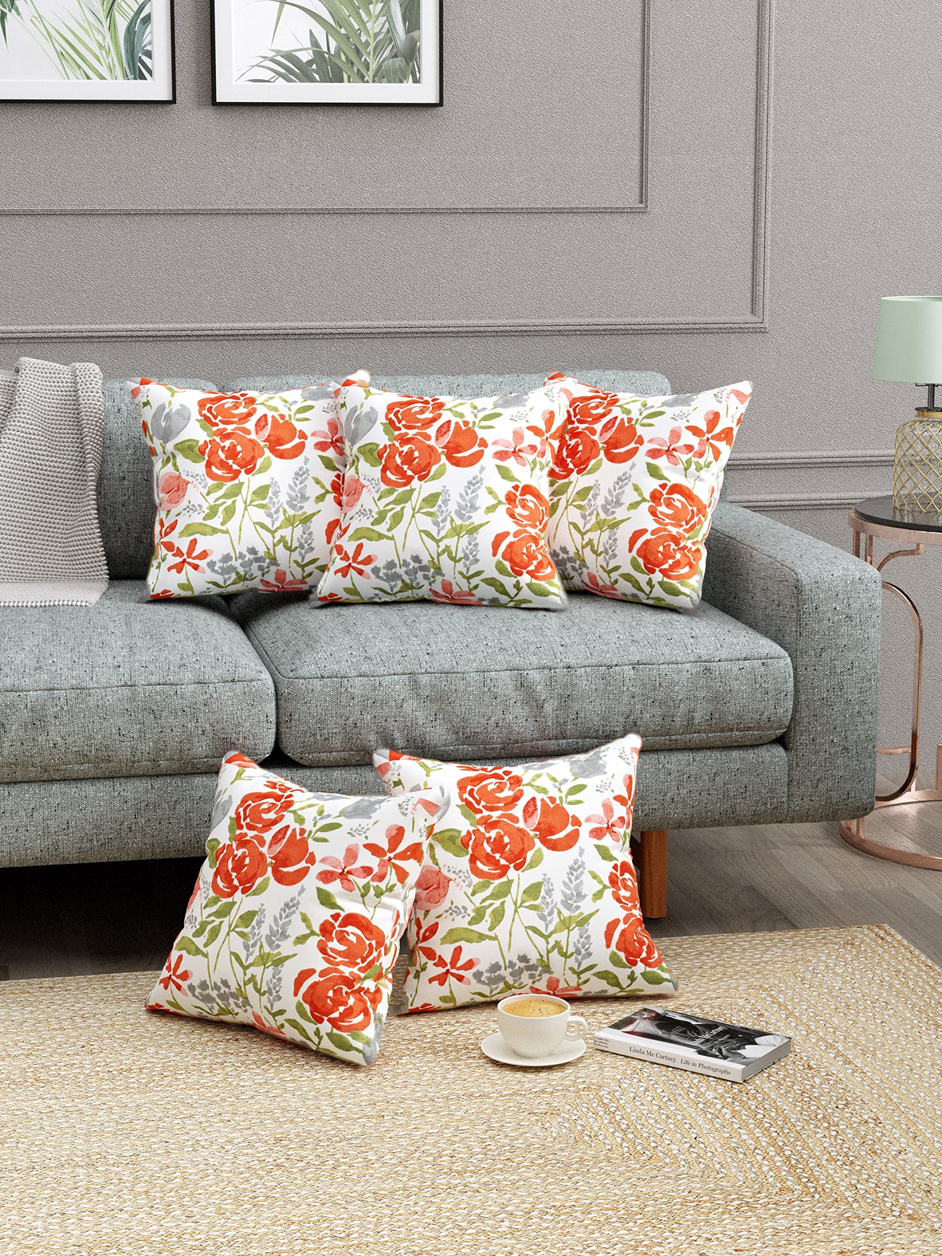 Trance Home Linen 100% Thick Cotton Printed 24X24 Inch Cushion Covers For Sofa And Diwan | Throw Pillow/Small Cushion Pillow Cov