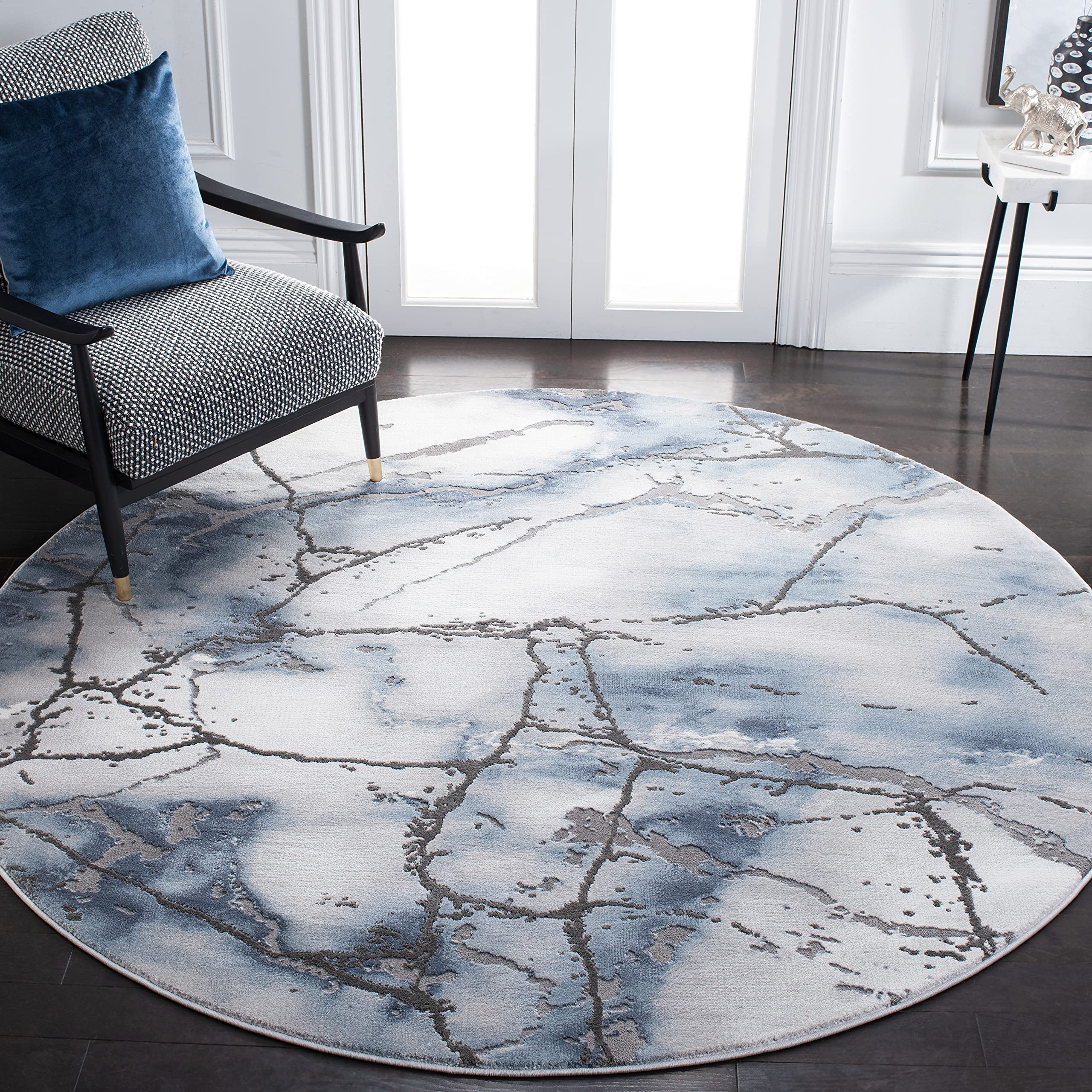SAFAVIEH Craft Collection Area Rug - 12 Round, Grey & Blue, Modern Abstract Design, Non-Shedding & Easy Care, Ideal for High Tr