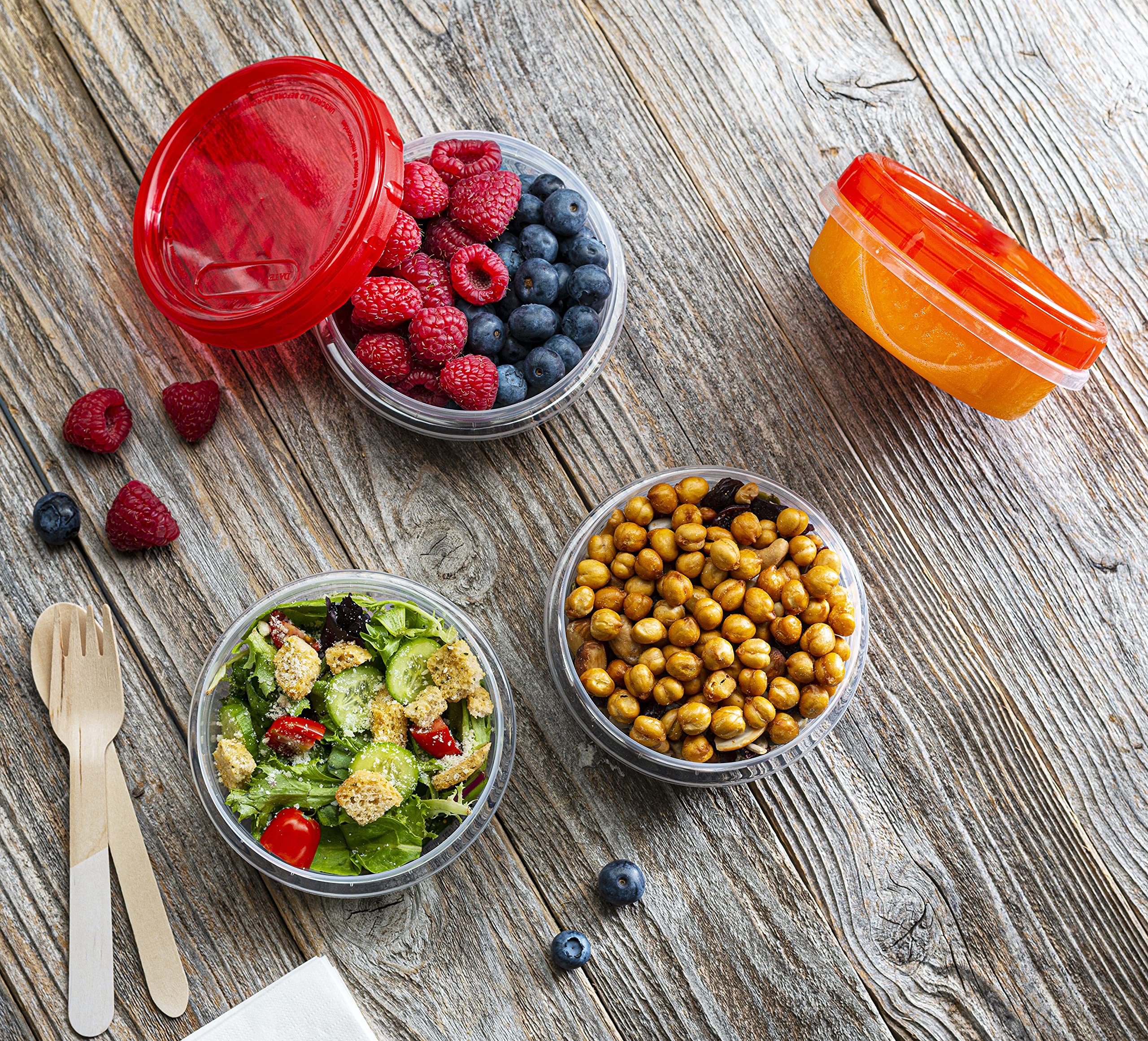 Elegant Disposables (8 Ounce 20 Pack) Twist Cap Containers Clear Bottom With Red Top Screw On Lids Twist Top Food Storage Freeze