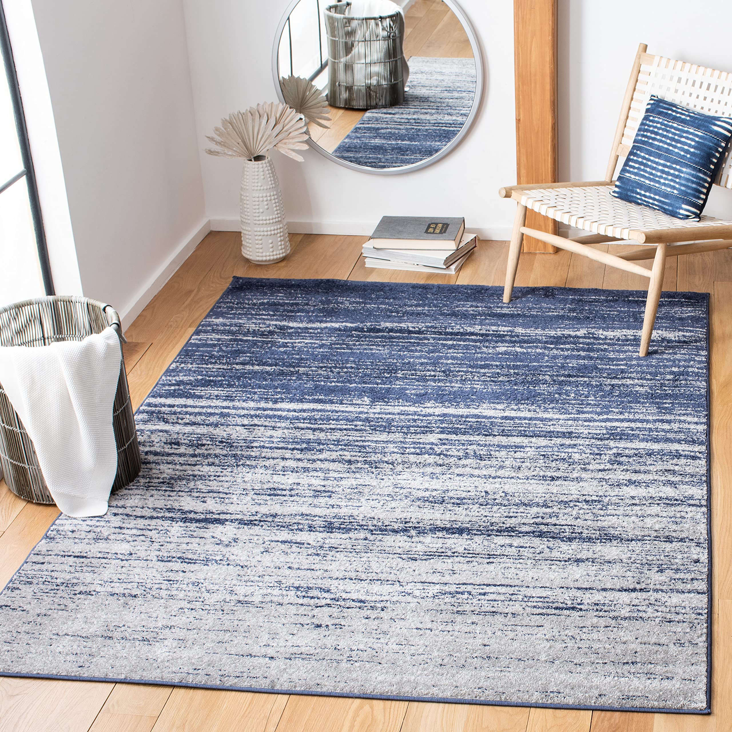 SAFAVIEH Adirondack Collection Accent Rug - 45 x 65, Navy & Grey, Modern Ombre Design, Non-Shedding & Easy Care, Ideal for Hig