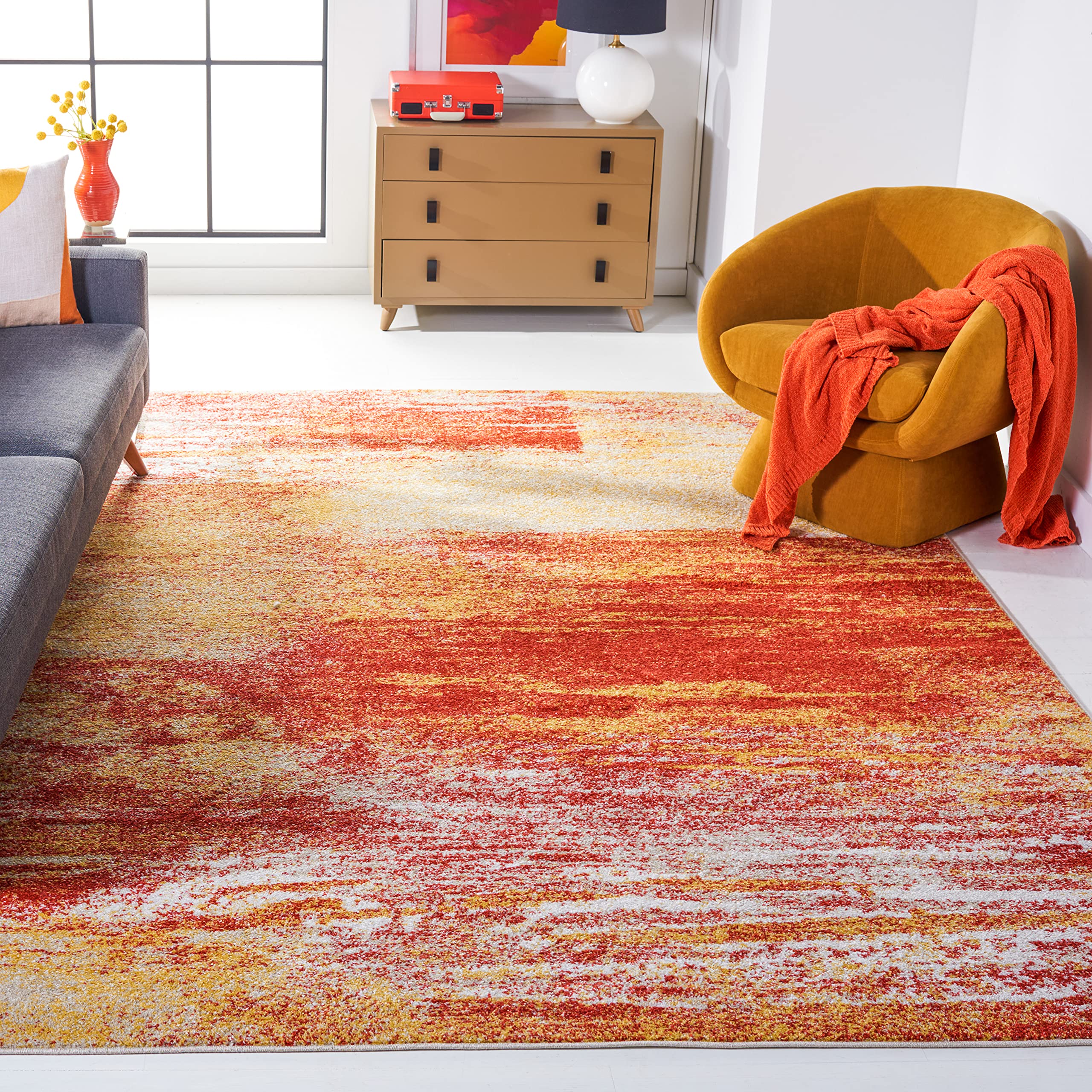 SAFAVIEH Adirondack Collection Area Rug - 9 x 12, Rust & Gold, Modern Abstract Design, Non-Shedding & Easy Care, Ideal for Hig