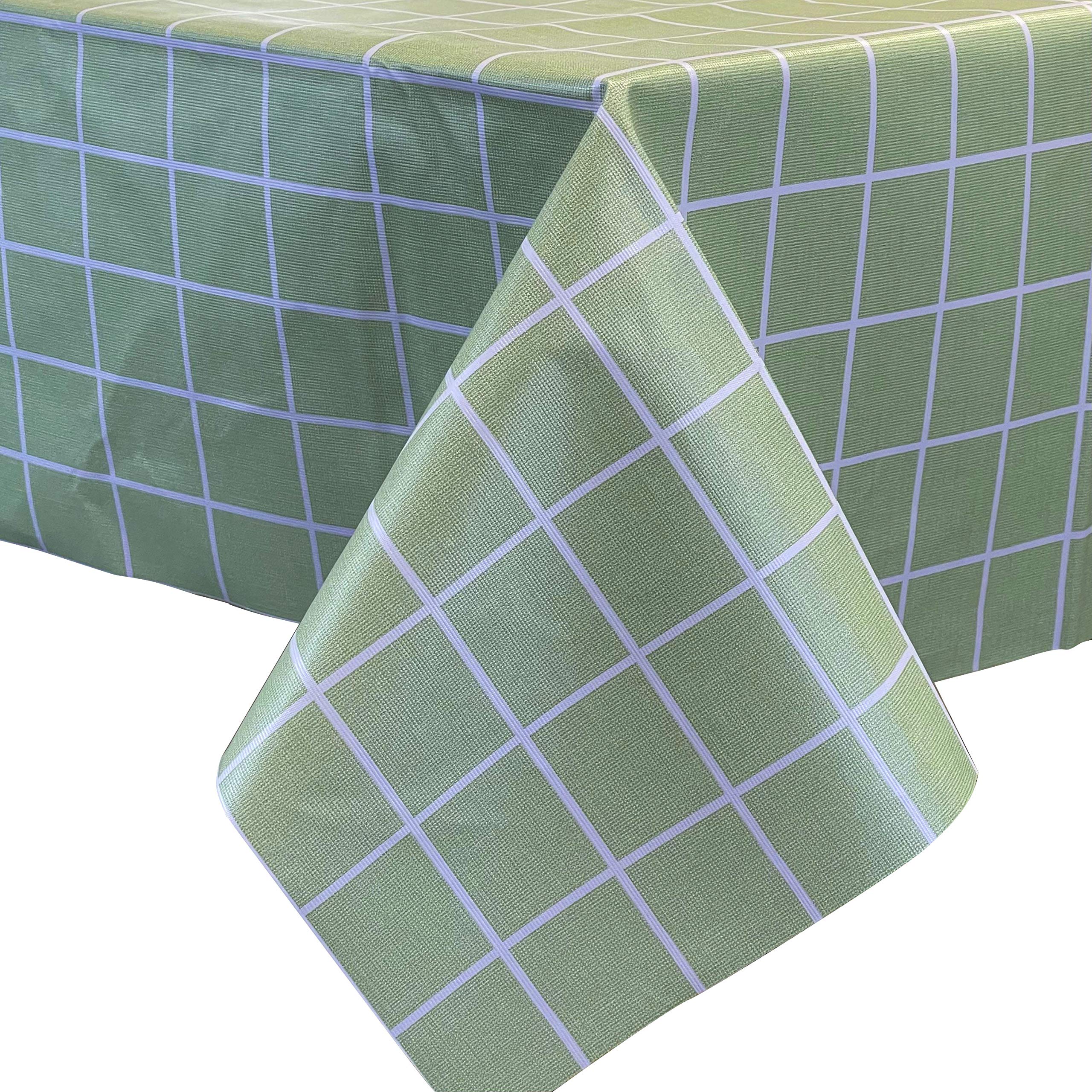 Allgala Waterproof Check Design Printed Pvc Vinyl Protective Tablecloth - 54X108 Inch - Green - Tc59207