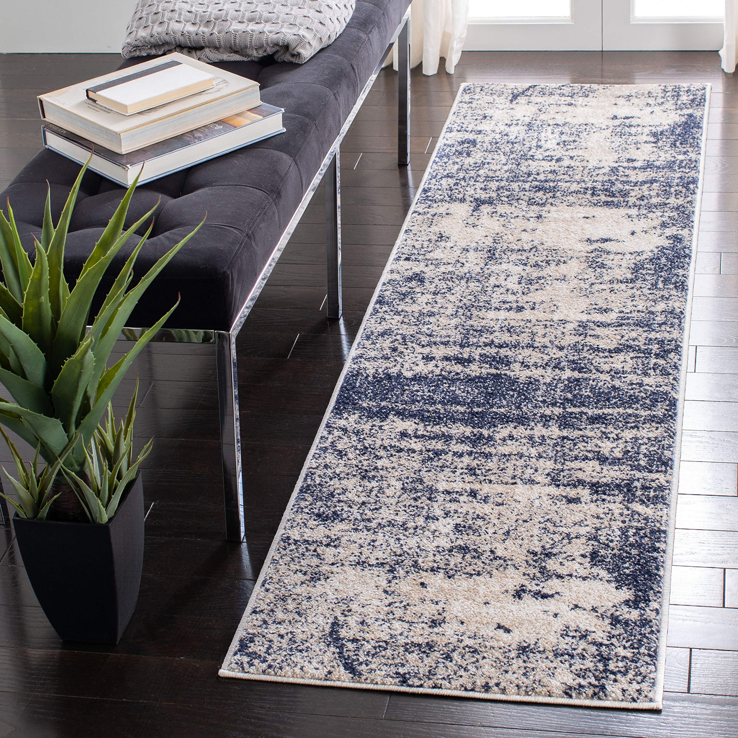 SAFAVIEH Adirondack Collection Runner Rug - 26 x 10, Gold & Navy, Modern Abstract Design, Non-Shedding & Easy Care, Ideal for 