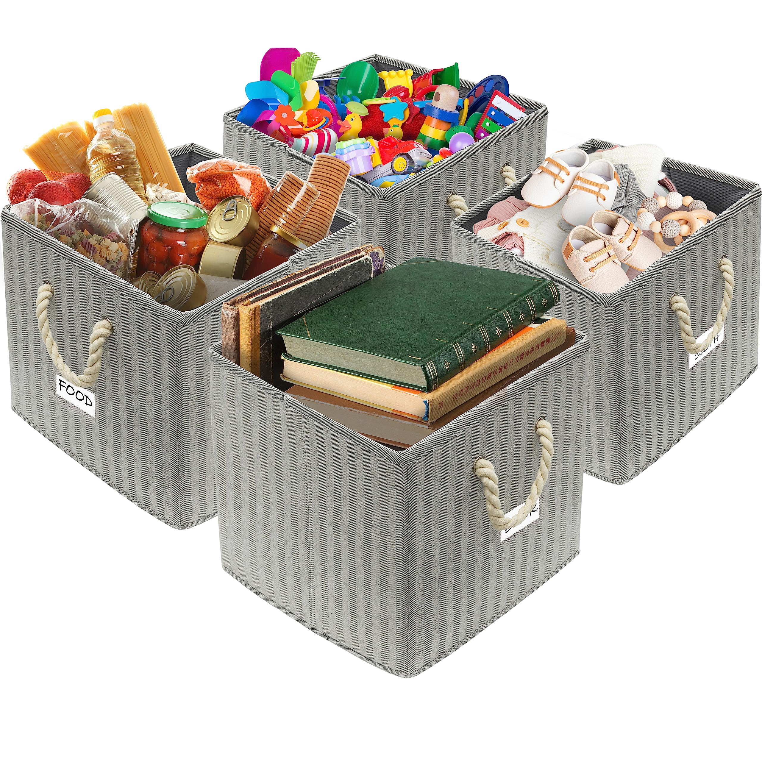 Simple Houseware 4 Pack Cube Storage Bin With Braided Handles, Gray