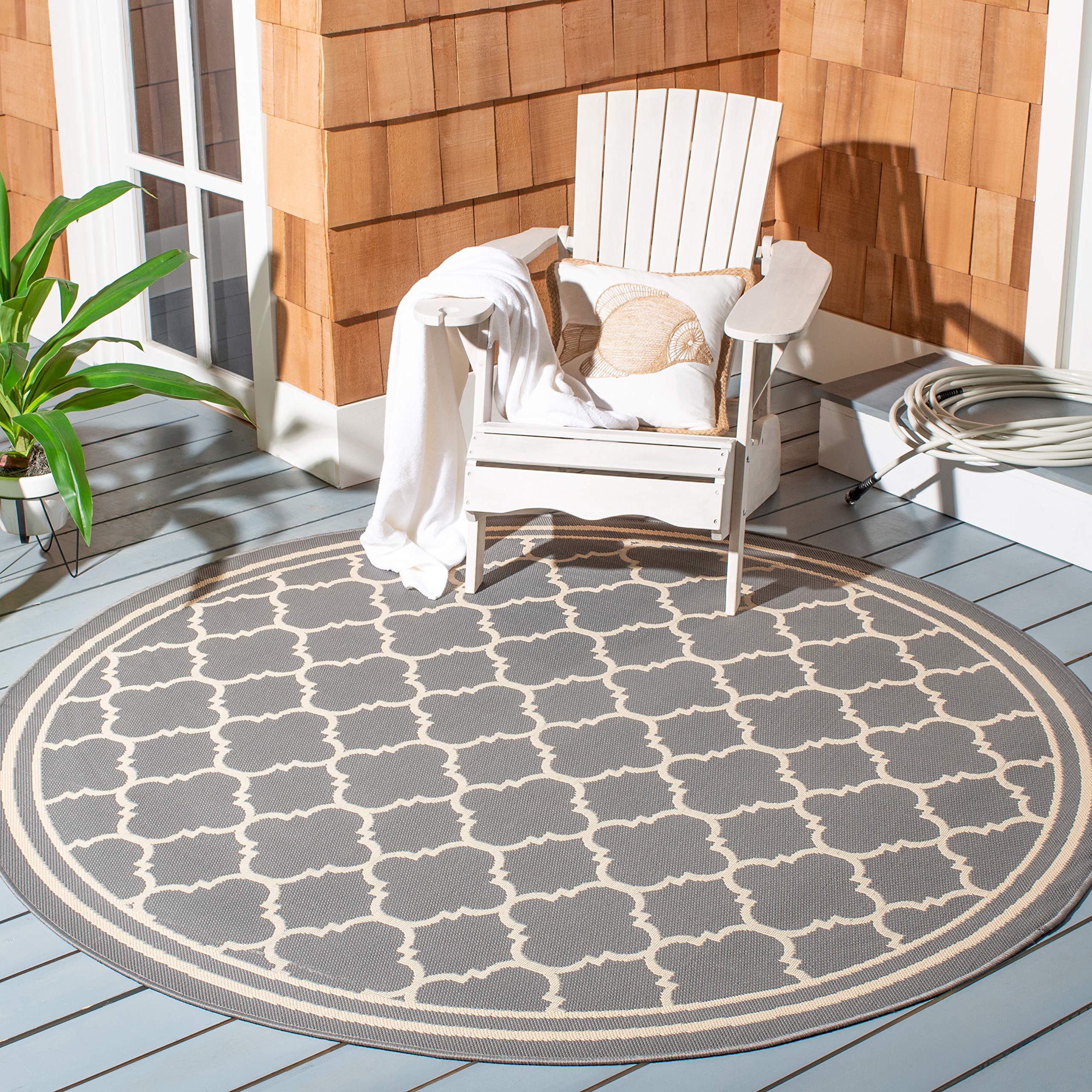 SAFAVIEH Courtyard Collection 4 Round Anthracite/Beige CY6918 Trellis Indoor/ Outdoor Splashproof Easy Scrubbing Patio Backyard