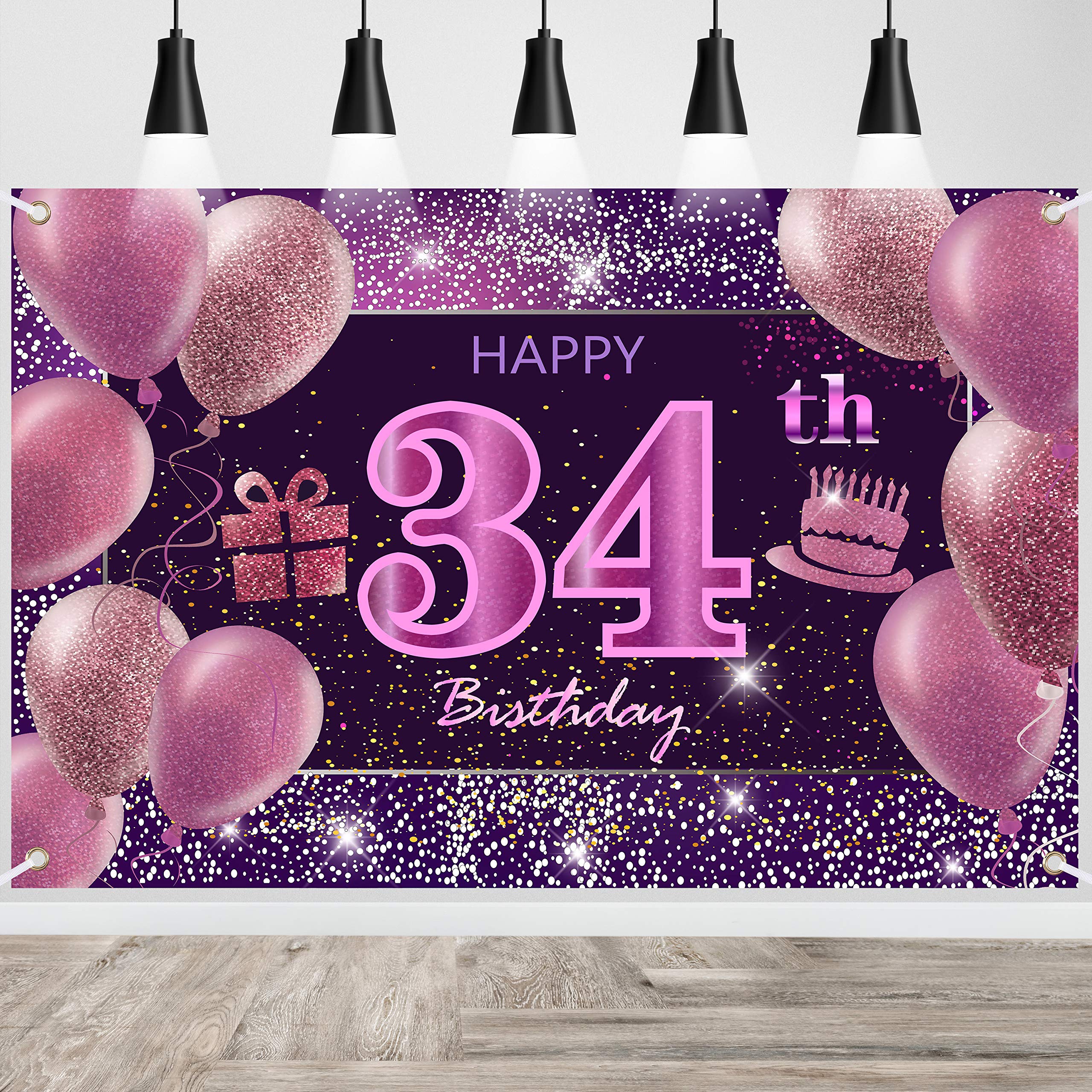 34Th Birthday Decorations For Girls Imisi Happy Birthday Banner Pink Decorations For A Party Birthday Backdrop For Women