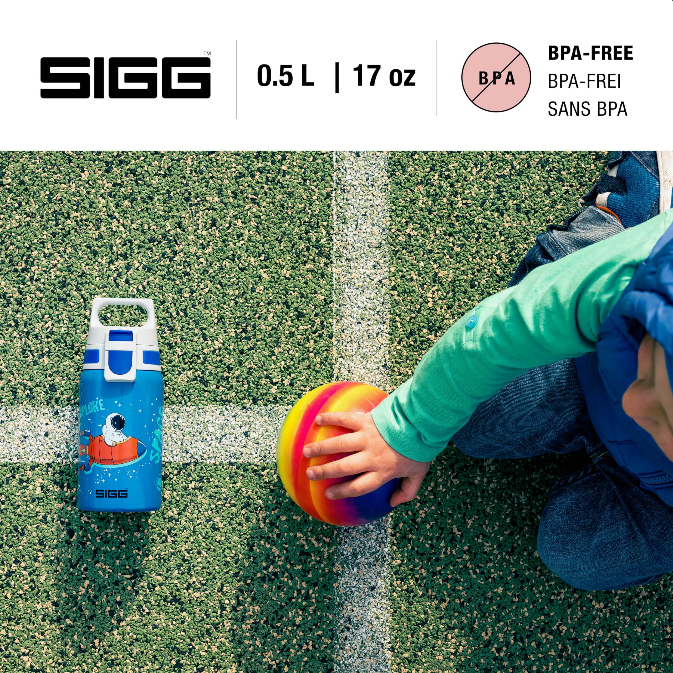 Sigg - Kids Water Bottle - Shield One Space - Leakproof - Lightweight - Bpa Free - Stainless Steel - Blue With Astronaut - 17 Oz