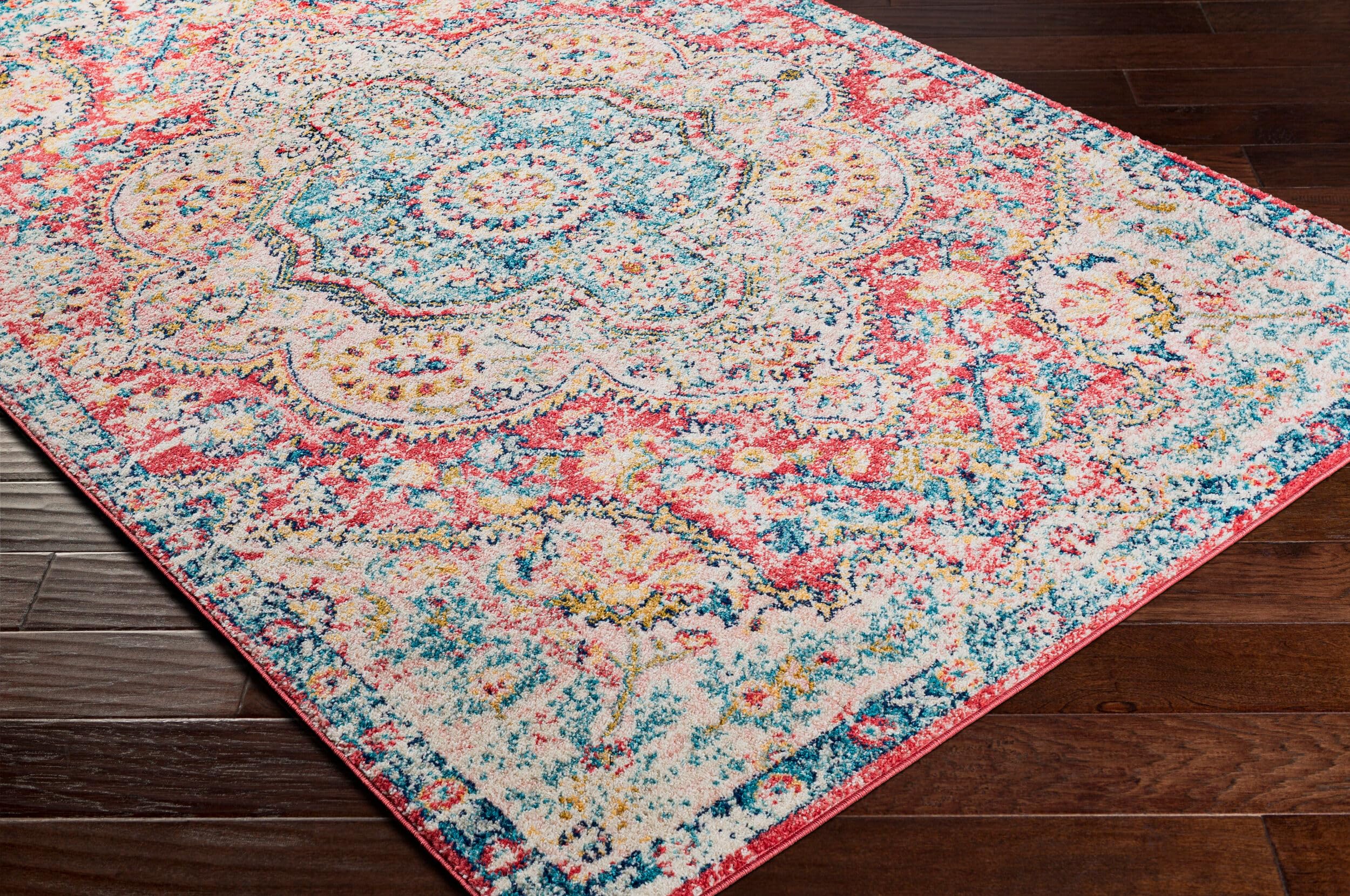 Livabliss Area Rugs - 5x7 Romaine Vintage Boho Rose Navy Sky Blue Area Rug for Living Room Bedroom - Floral Medallion Stain Resi