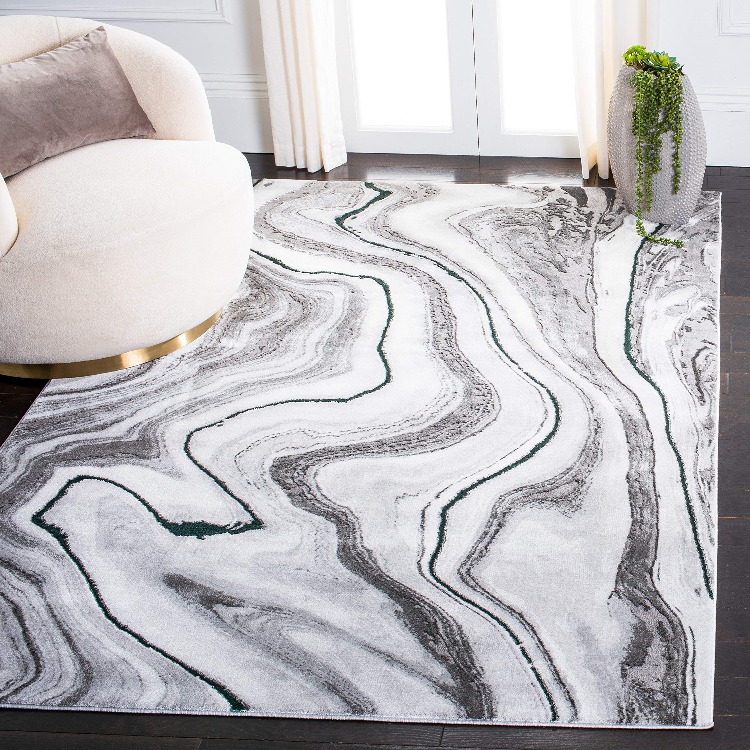 SAFAVIEH Craft Collection 53 Square Grey / Green CFT819Y Modern Abstract Non-Shedding Living Room Bedroom Area Rug