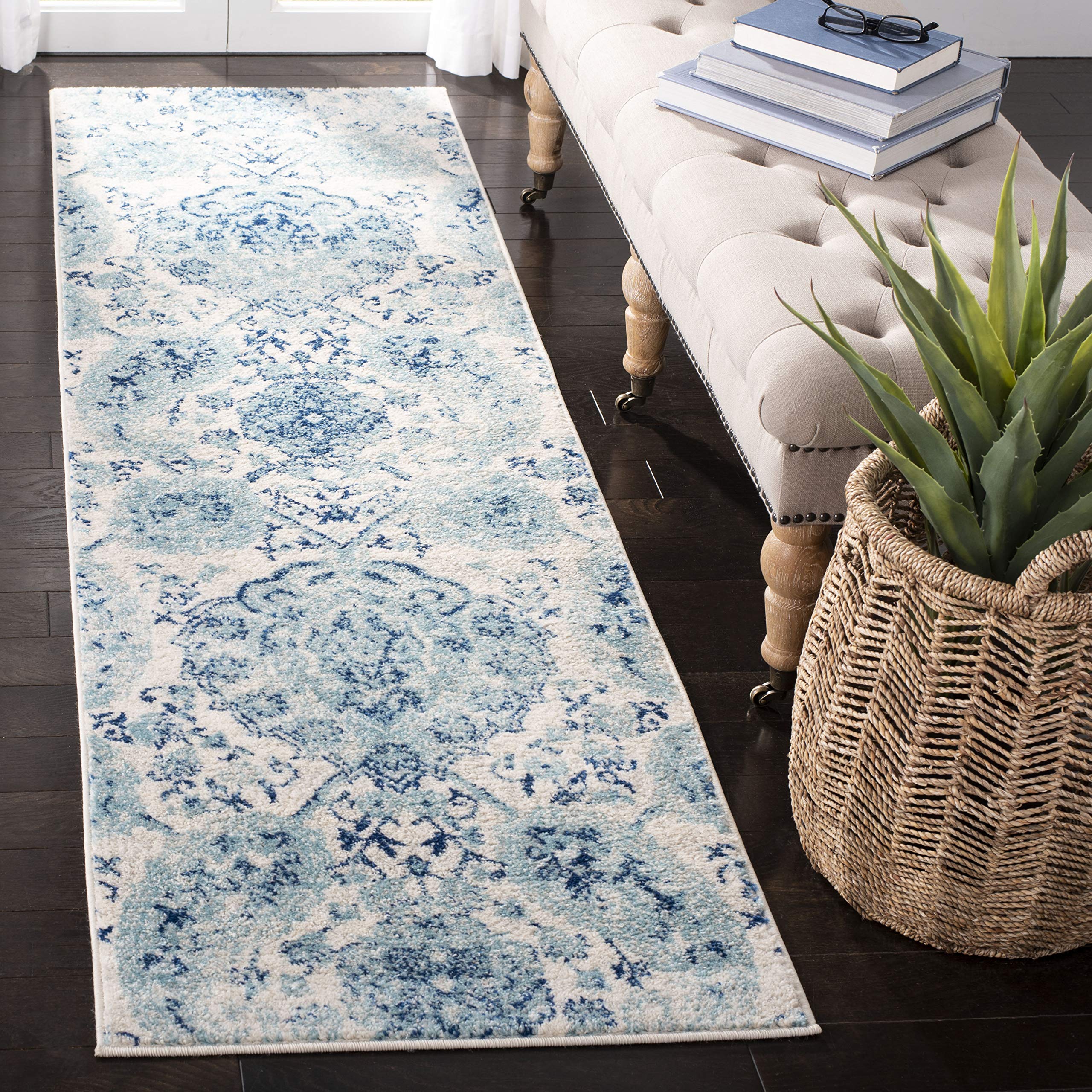 SAFAVIEH Madison Collection Runner Rug - 23 x 8, Cream & Turquoise, Boho Chic Glam Paisley Design, Non-Shedding & Easy Care, I