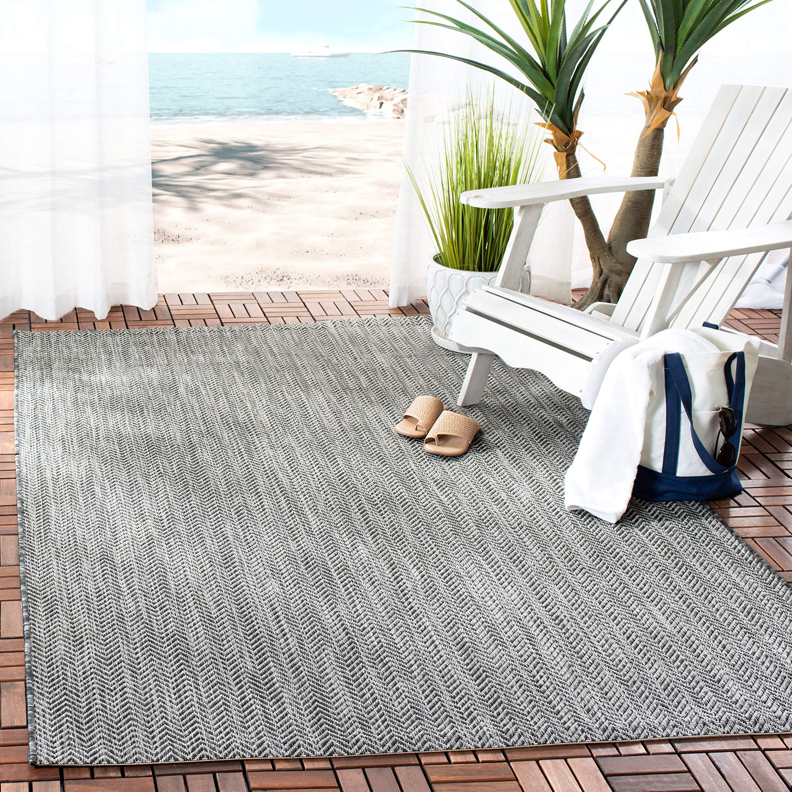SAFAVIEH Courtyard Collection Area Rug - 9 x 12, Black & Beige, Non-Shedding & Easy Care, Indoor/Outdoor & Washable-Ideal for 