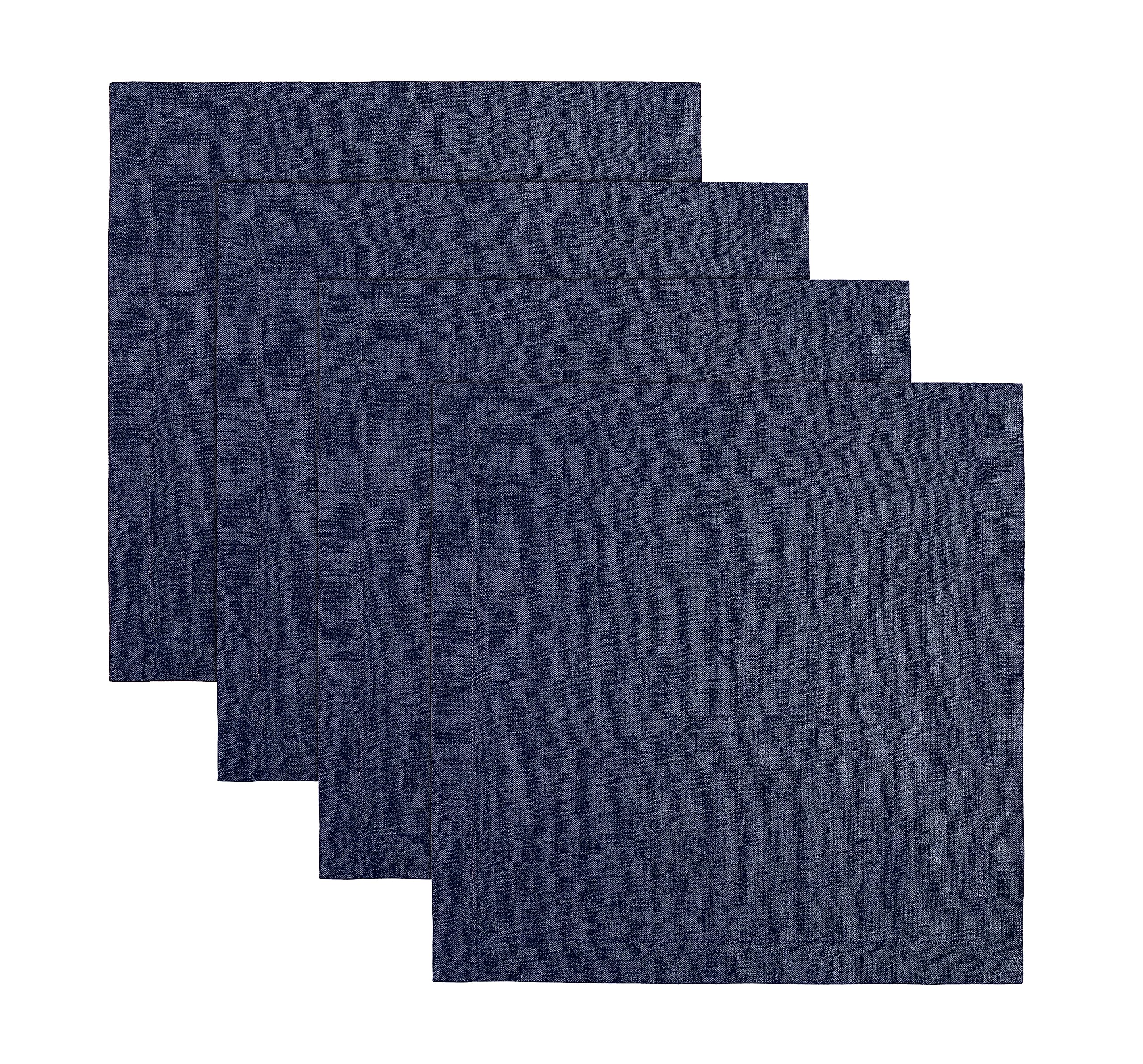 Solino Home Linen Square Placemats 14 X 14 Inch - 100% Pure Linen Navy Cloth Placemats Set Of 4 - Fete, Washable Fabric Place Ma