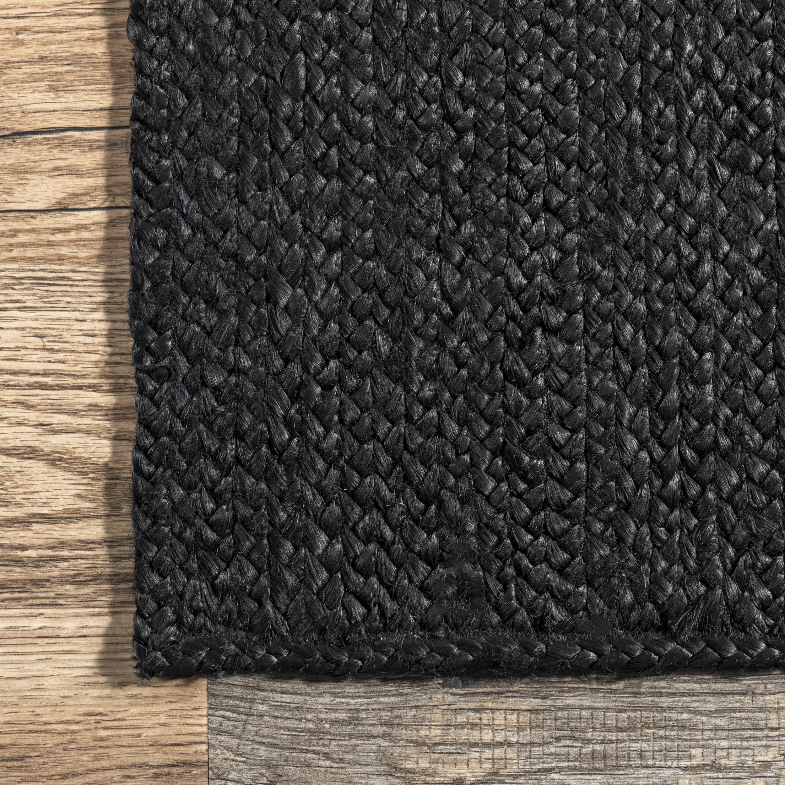 nuLOOM 9x12 Rigo Jute Hand Woven Area Rug, Black, Solid Farmhouse Design, Natural Fiber, For Bedroom, Living Room, Dining Room,