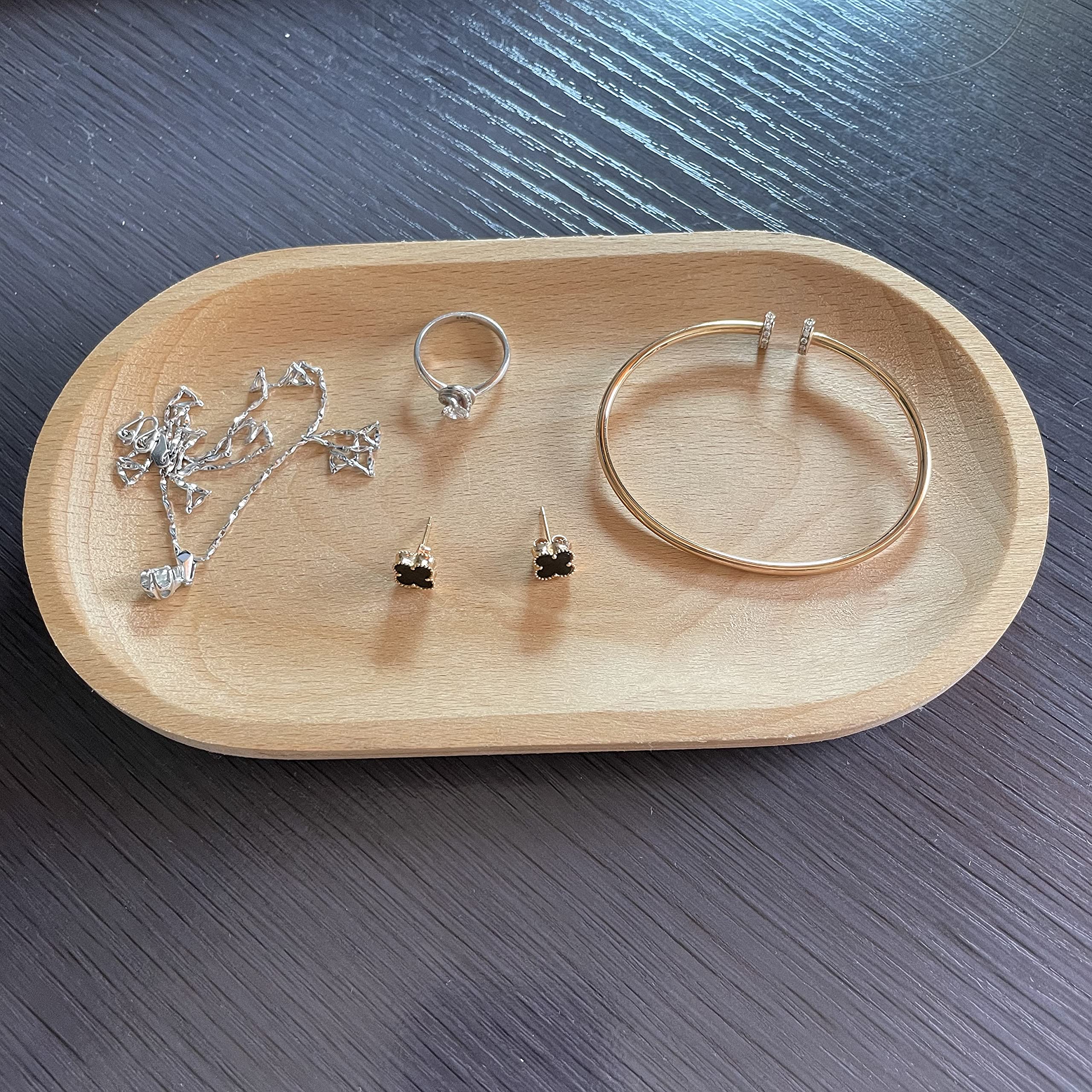 Mini Serving Tray For Jewellery Key Coin Set Of 2, Oval Wood Natural Dessert Cup Tray, Small Wooden Cheese Plate, Tableware Deco
