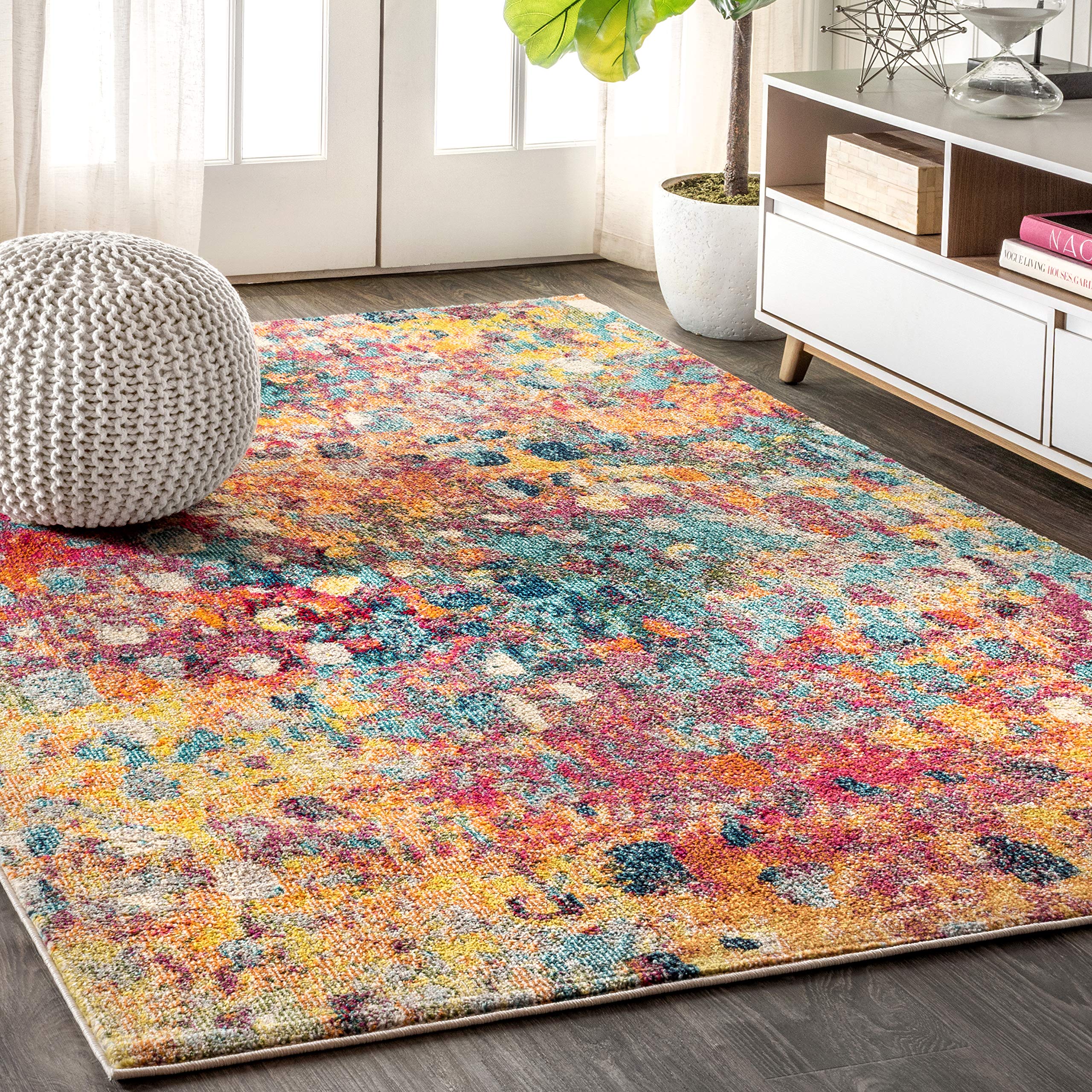 JONATHAN Y CTP108A-3 Contemporary POP Modern Abstract Multi/Yellow 3 ft. x 5 ft. Area-Rug, Bohemian, Easy-Cleaning, for Bedroom,