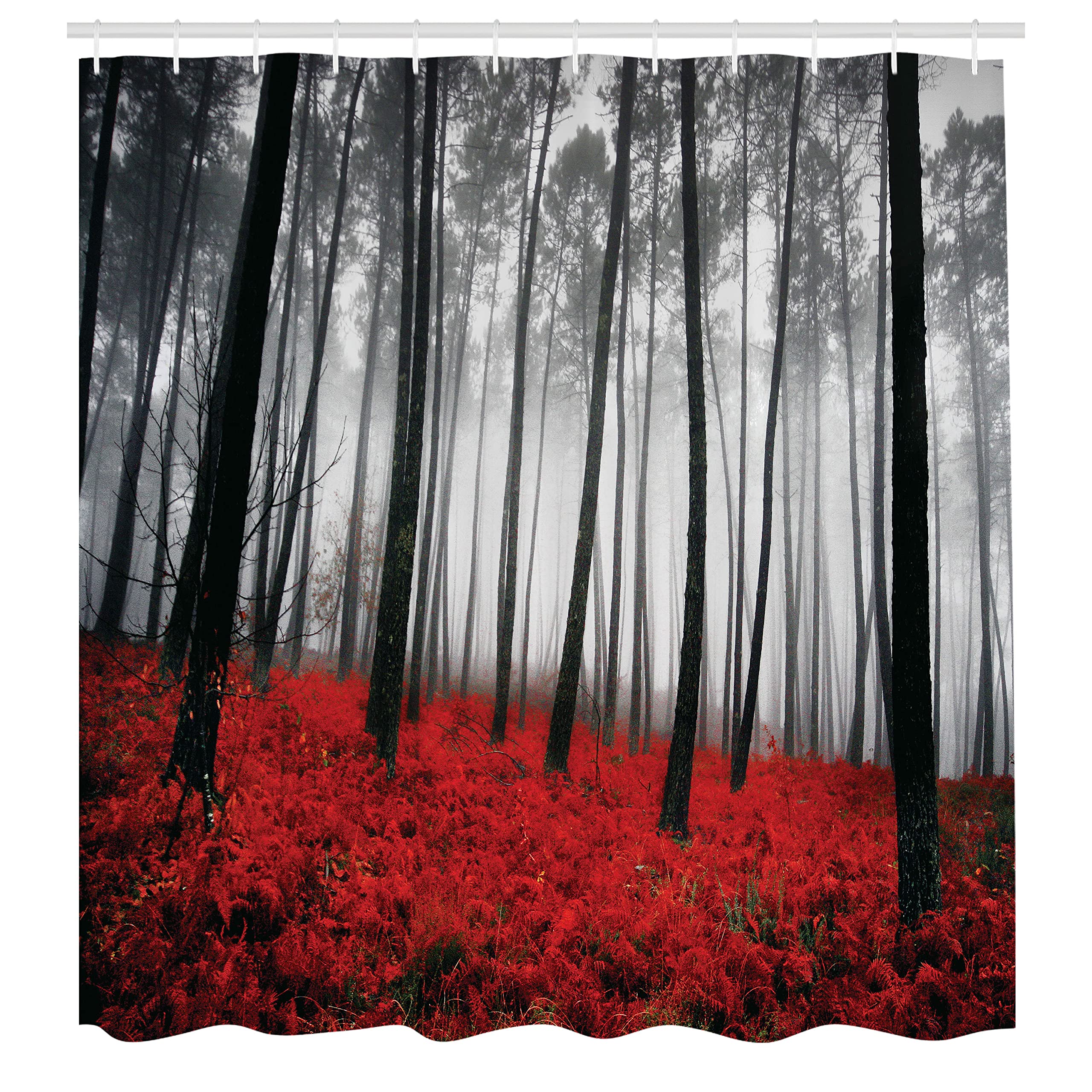 Ambesonne Forest Shower Curtain, Mystical Fantastic Theme Woodland Fog Trees Bushes Contrast Colors Art Photography, Cloth Fabri