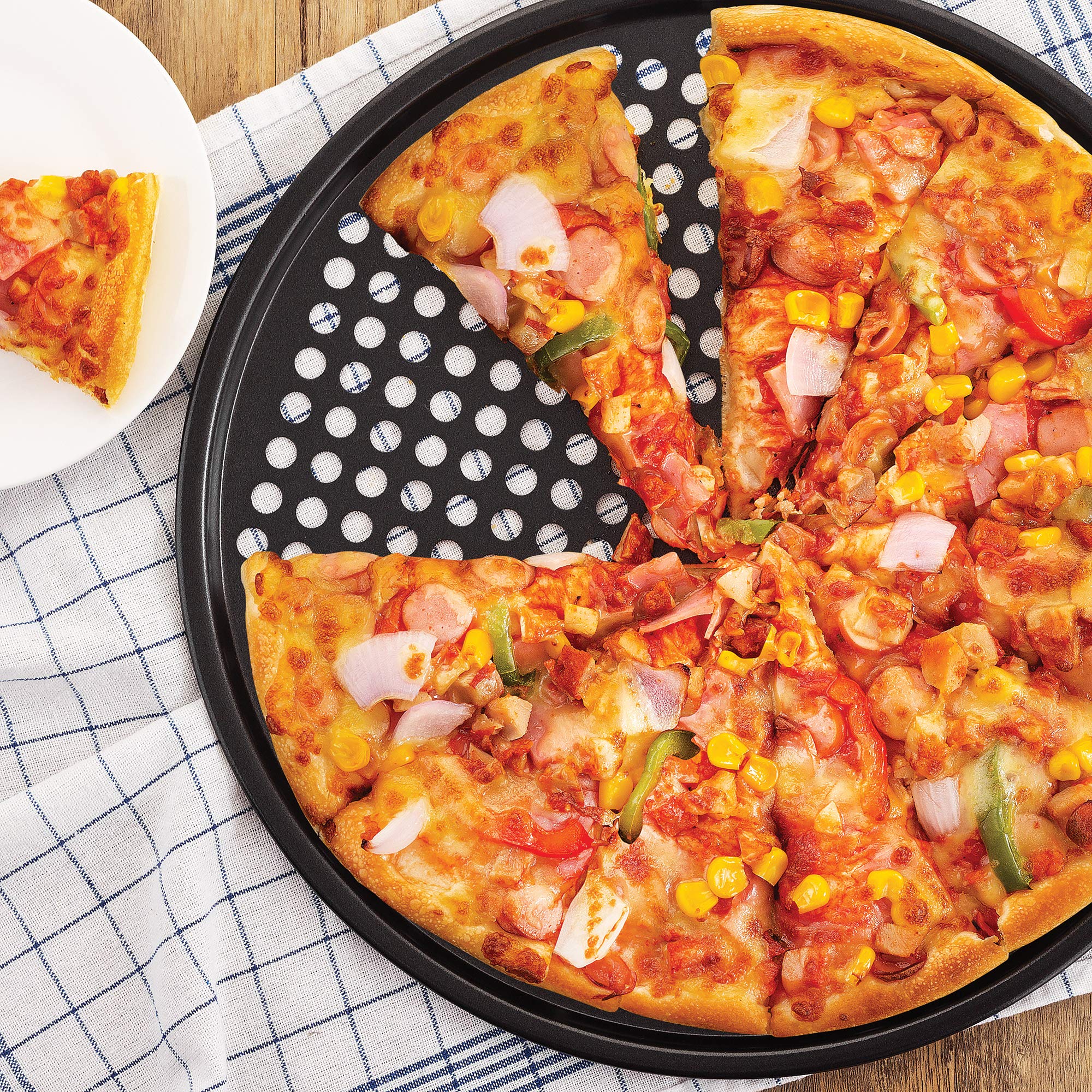 Fox Run Pizza Crisper Pan, Carbon Steel, Non-Stick,Black,14.5 X 14.5 X 0.25 Inches