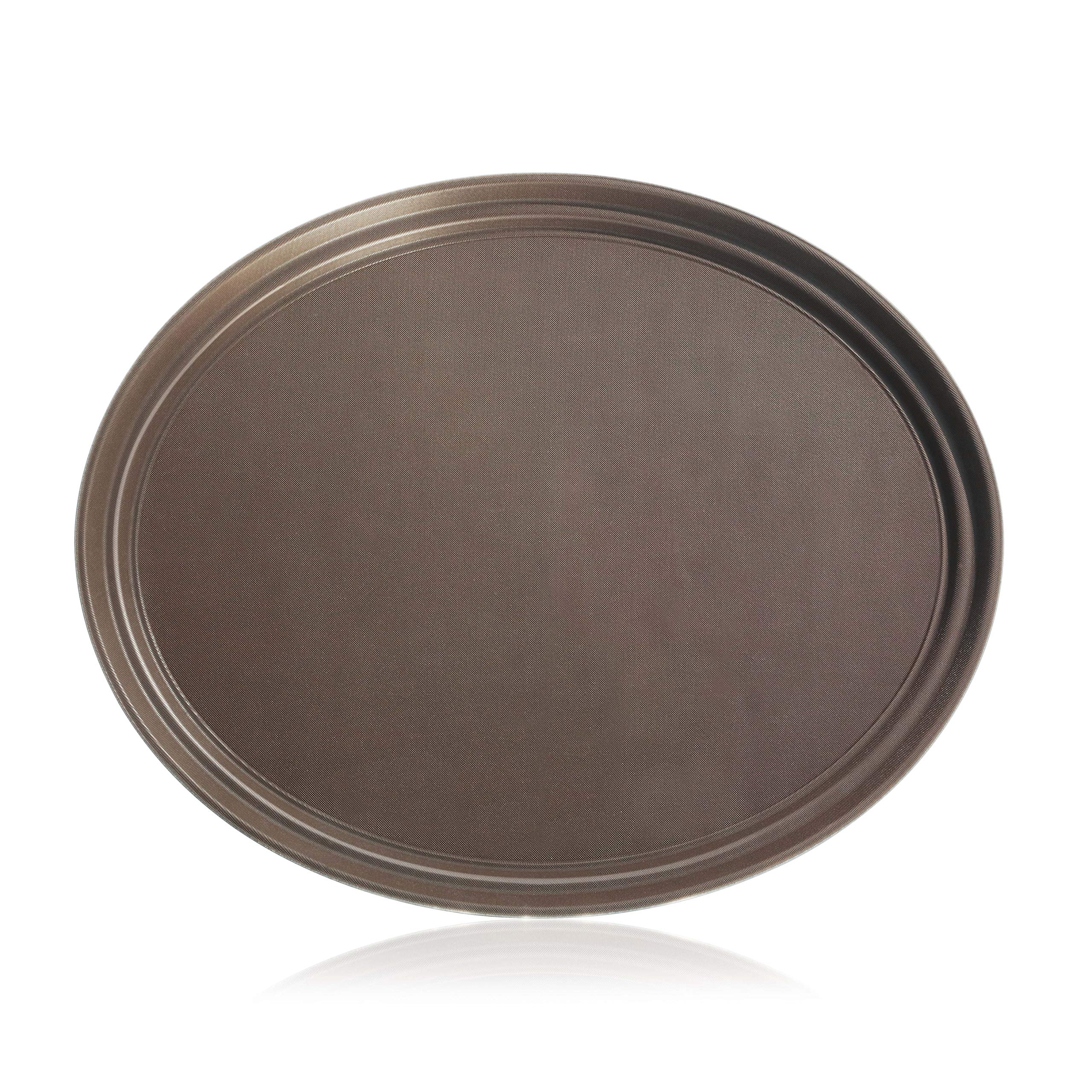 New Star Foodservice 25484 Non-Slip Tray, Plastic, Rubber Lined, Oval, 20.5 X 25.25-Inch, Brown