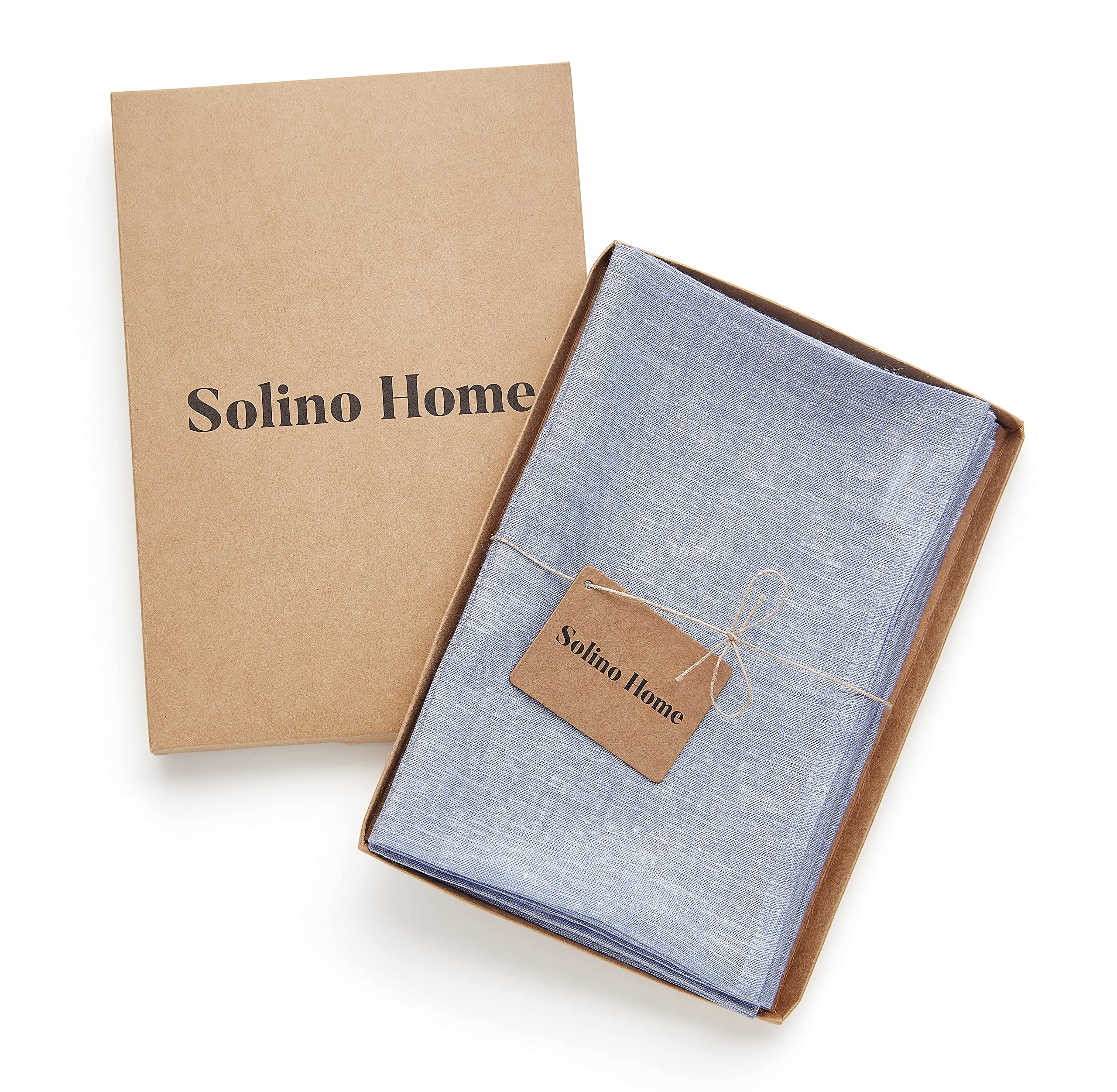Solino Home Linen Dinner Napkins 20 X 20 Inch - 100% Pure Linen Chambray Blue Cloth Napkins Set Of 4 For Spring, Easter - Athena
