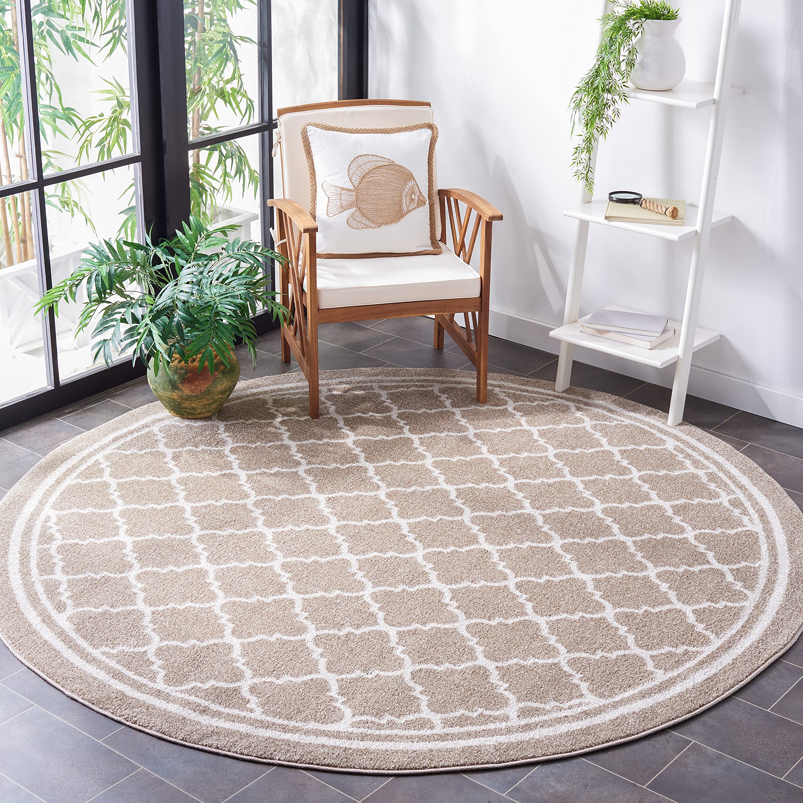 SAFAVIEH Amherst Collection 3 Round Wheat/Beige AMT422S Moroccan Trellis Non-Shedding Living Room Bedroom Area Rug