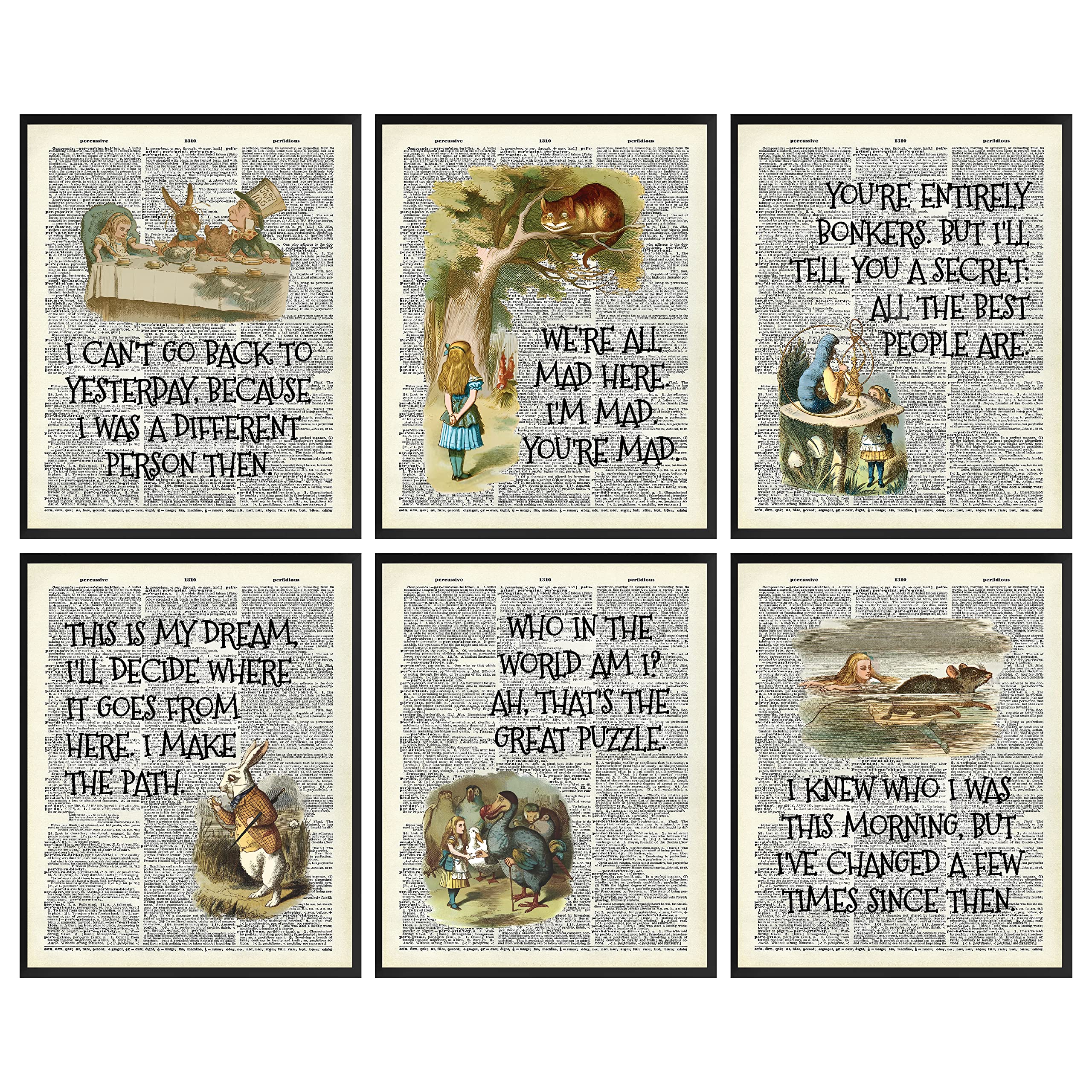 97 Decor Alice Decor - Wonderland Poster Set, Vintage Alice Dictionary Quotes Wall Art Print, Alice Painting Artwork Home Decora