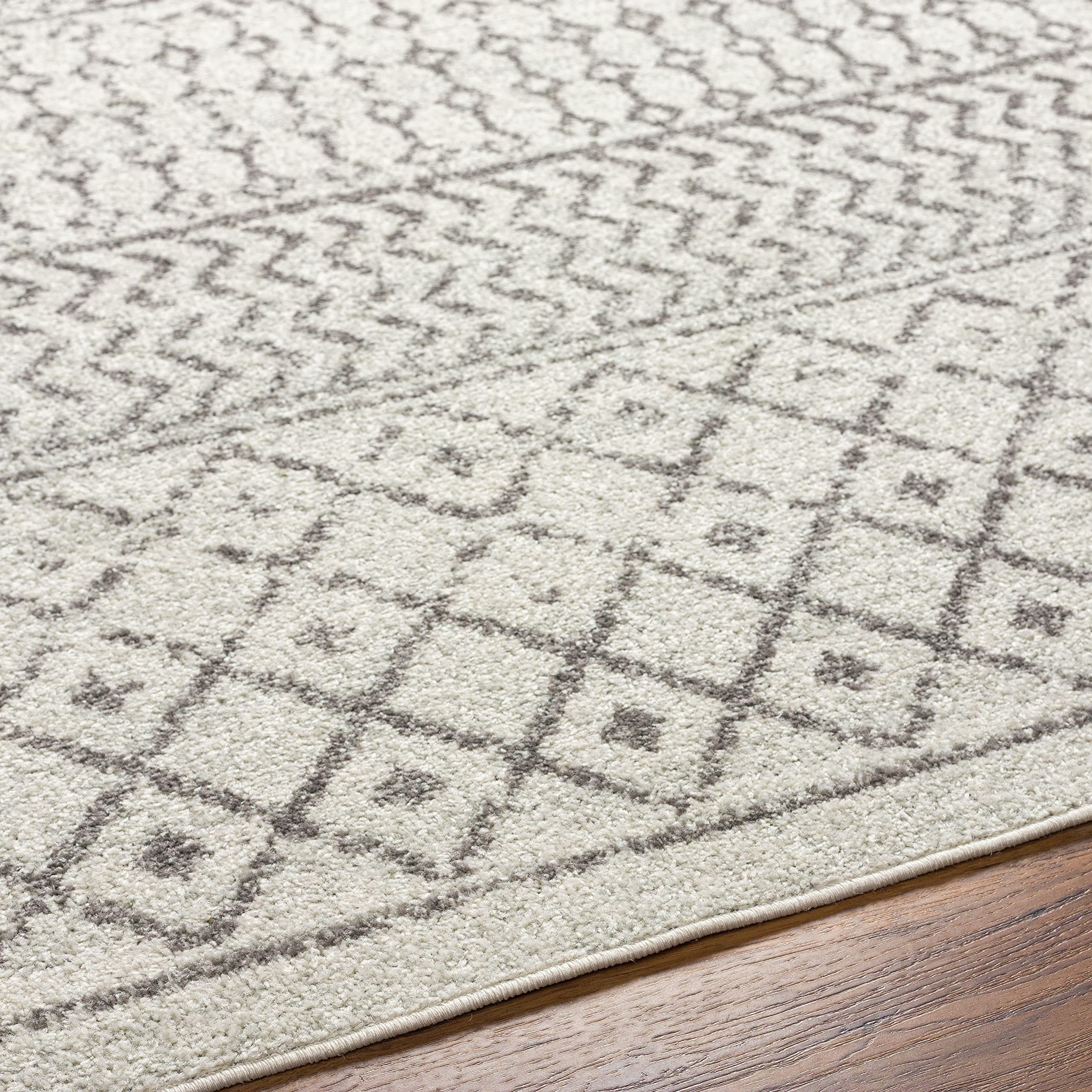 Livabliss Area Rugs - 10x13 Chester Boho Moroccan Cream Rug for Living Room Bedroom - Large Charcoal Gray Geometric Stain Resist