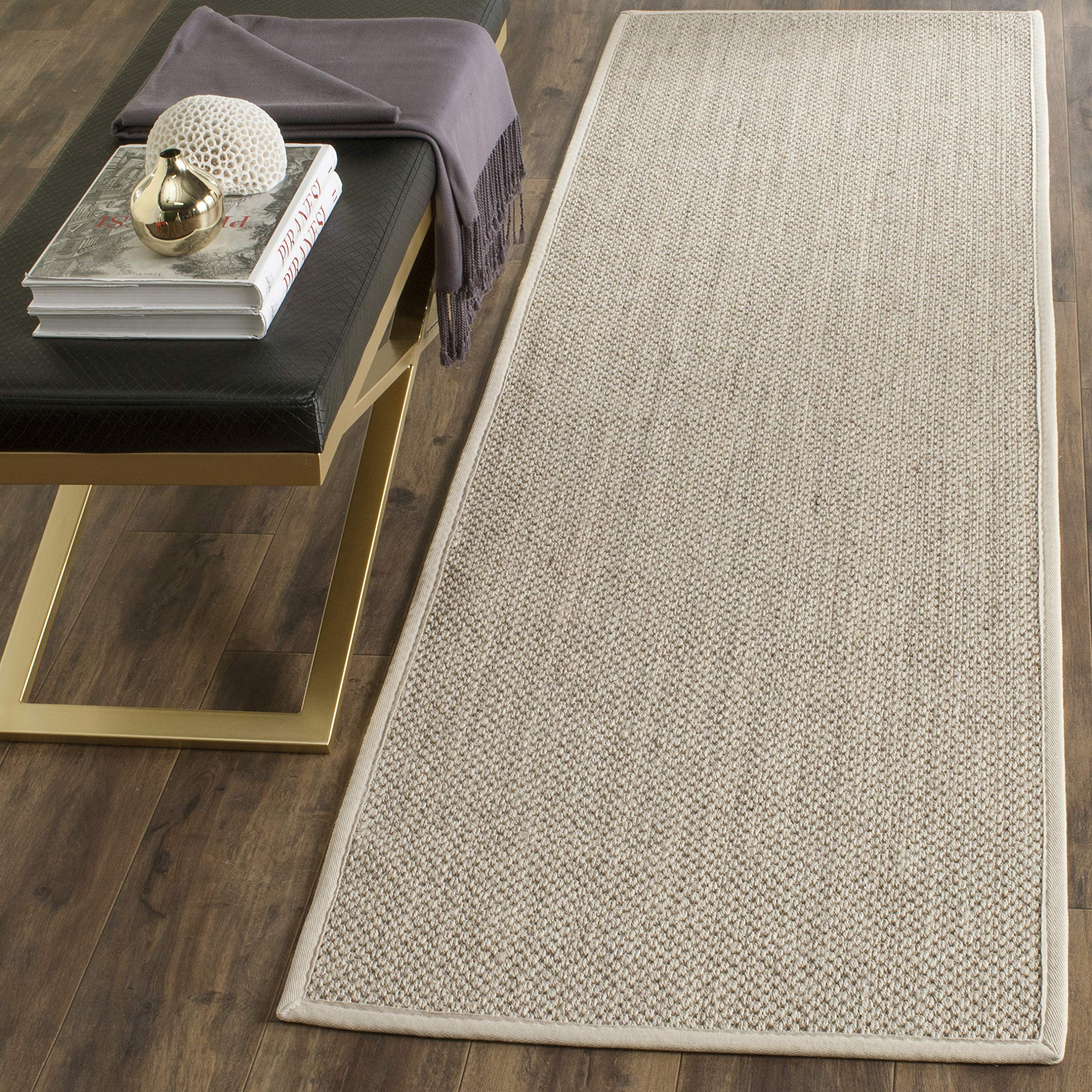 SAFAVIEH Natural Fiber Collection Runner Rug - 26 x 10, Marble & Beige, Border Sisal Design, Easy Care, Ideal for High Traffic