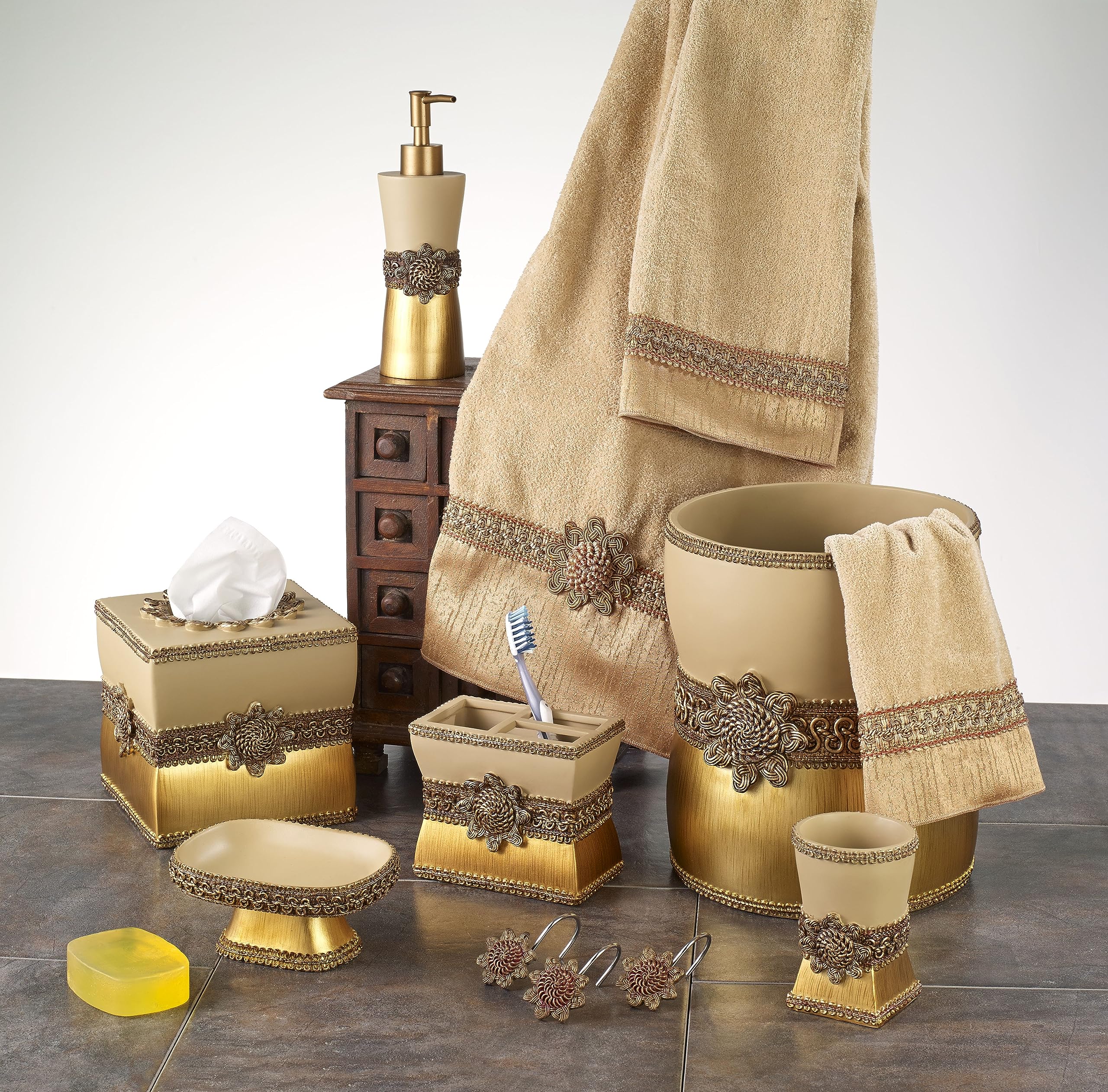 Avanti Linens - Waste Basket, Decorative Trash Can, Elegant Style Home Decor (Braided Medallion Collection)