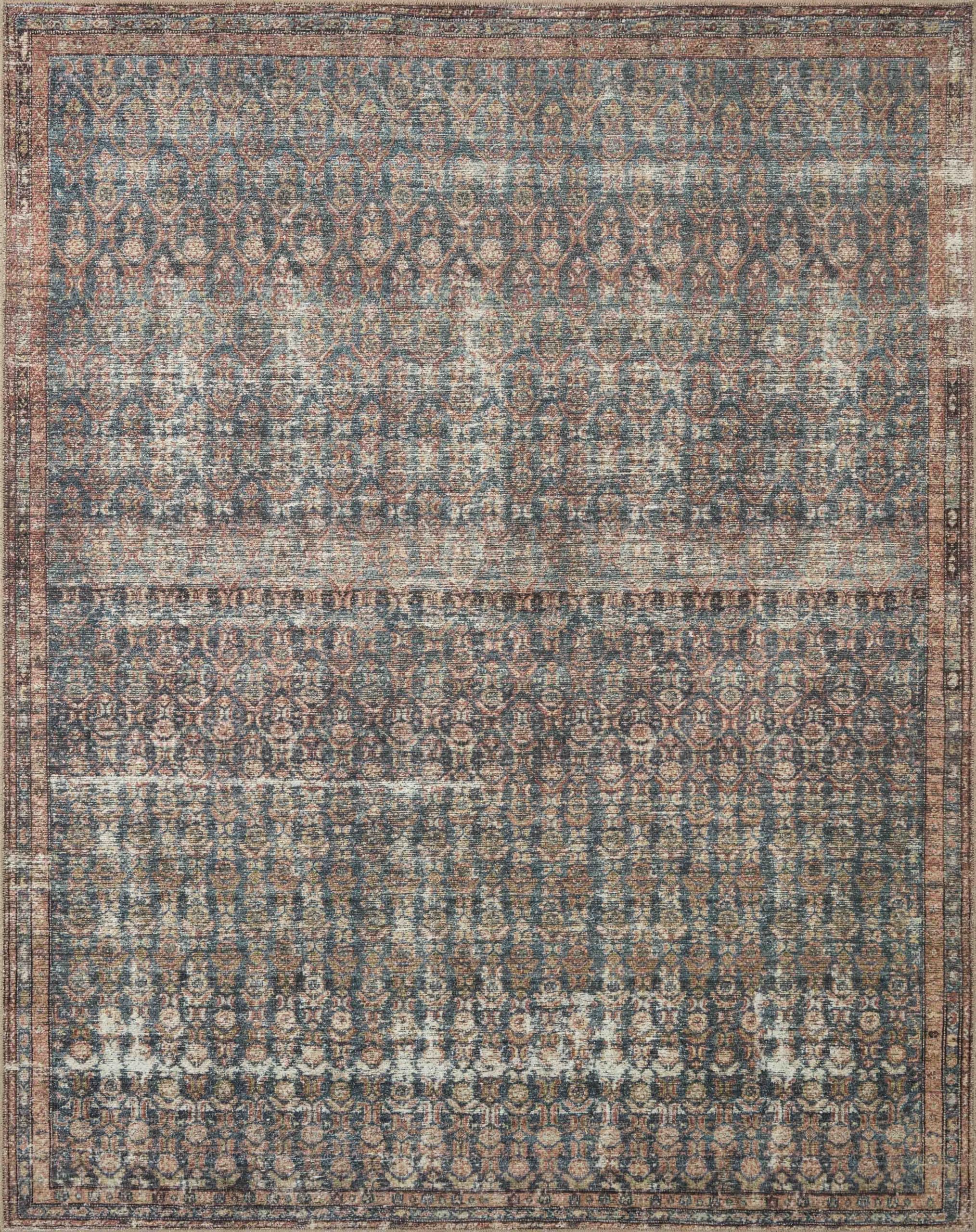 Loloi Amber Lewis x Billie Collection, Ocean & Brick 7-6 x 9-6 Area Rug - Antique & Distressed Accent Rugs for Living Room, Be