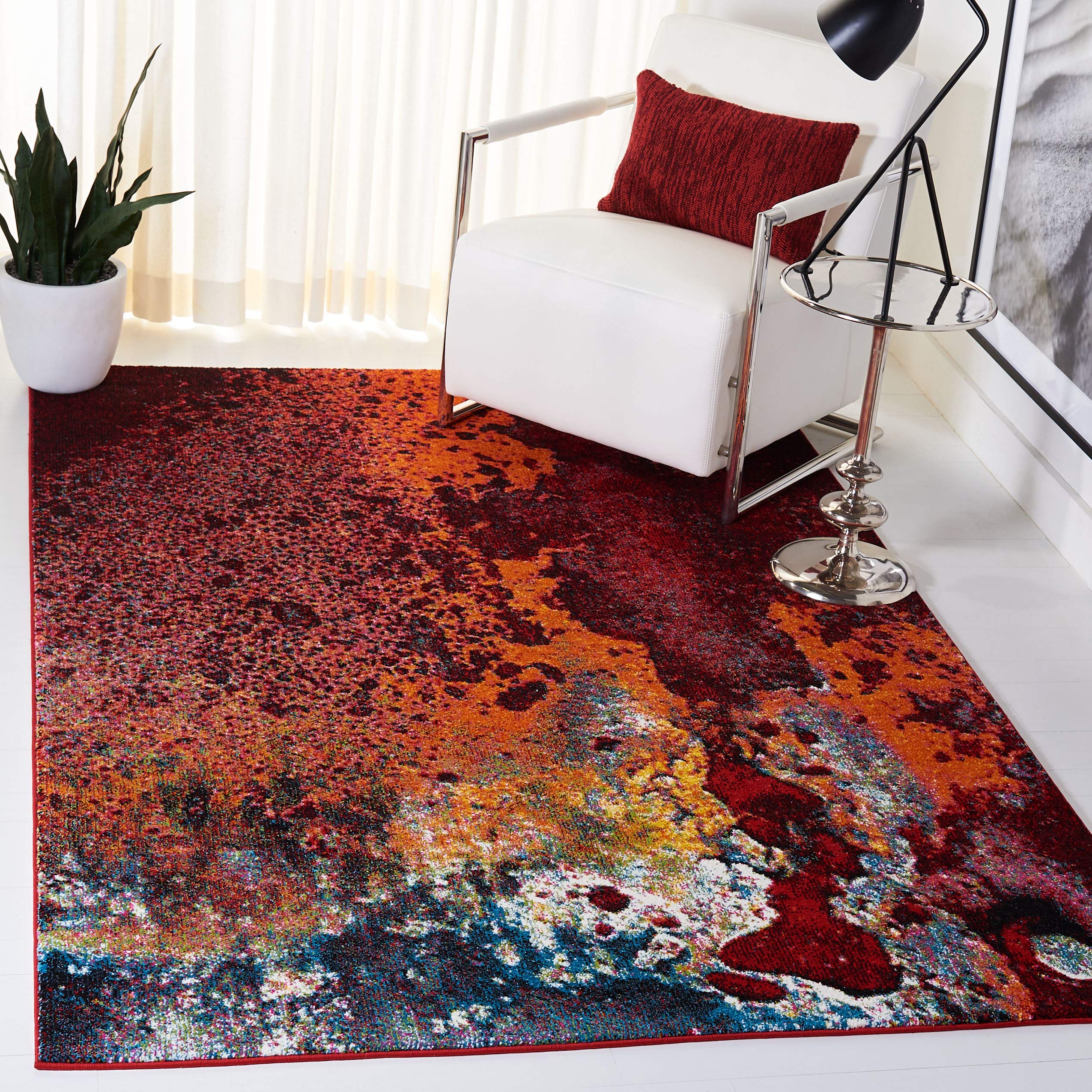 SAFAVIEH Glacier Collection 4 x 6 Red / Orange GLA124Q Modern Abstract Non-Shedding Living Room Bedroom Accent Rug
