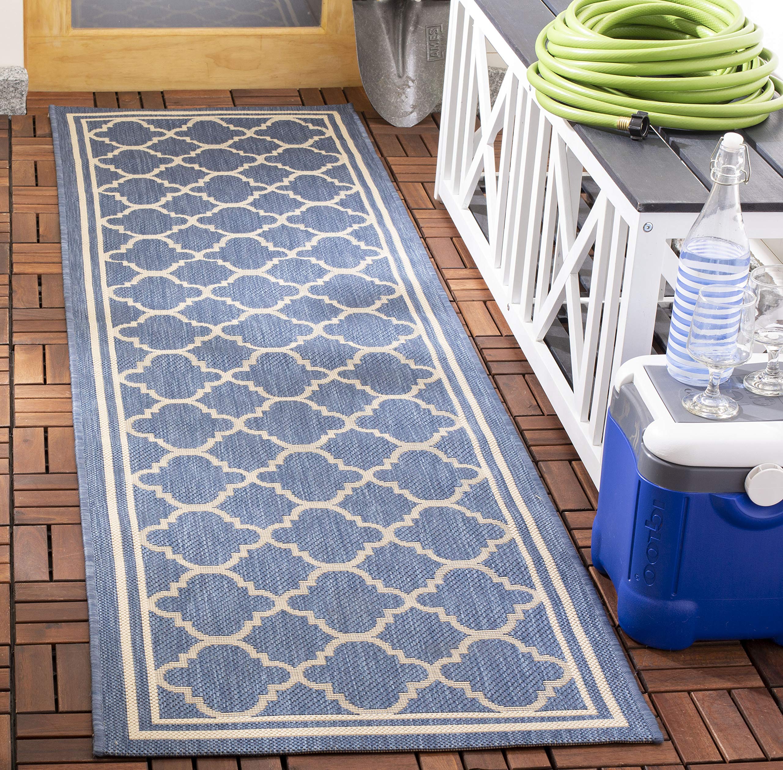 SAFAVIEH Courtyard Collection 23 x 8 Blue/Beige CY6918 Trellis Indoor/ Outside Waterproof Easy cleansingPatio Backyard Mudroom