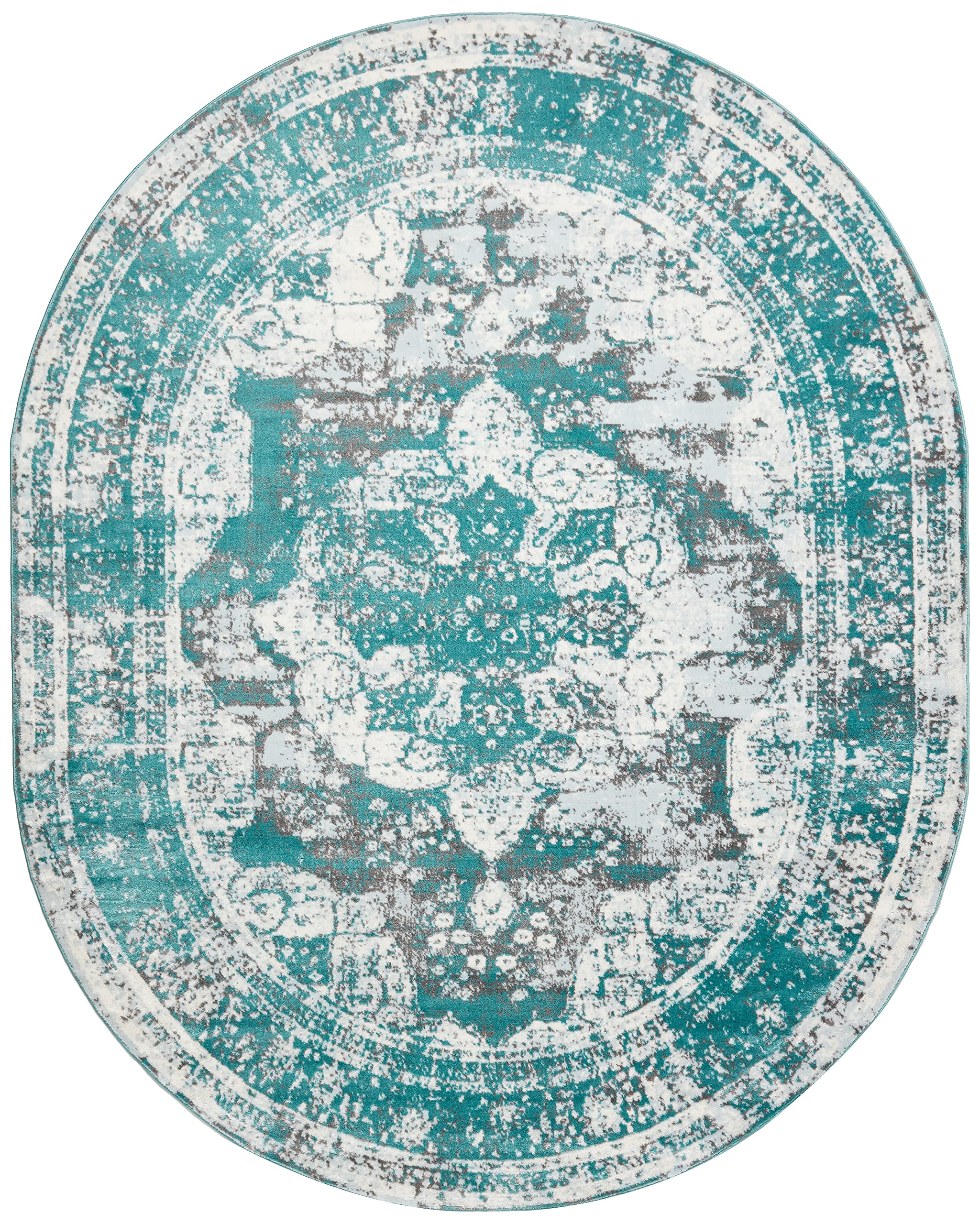 Unique Loom Sofia Collection Area Rug - Salle Garnier (7 10 x 10 Oval, Turquoise/ Blue)