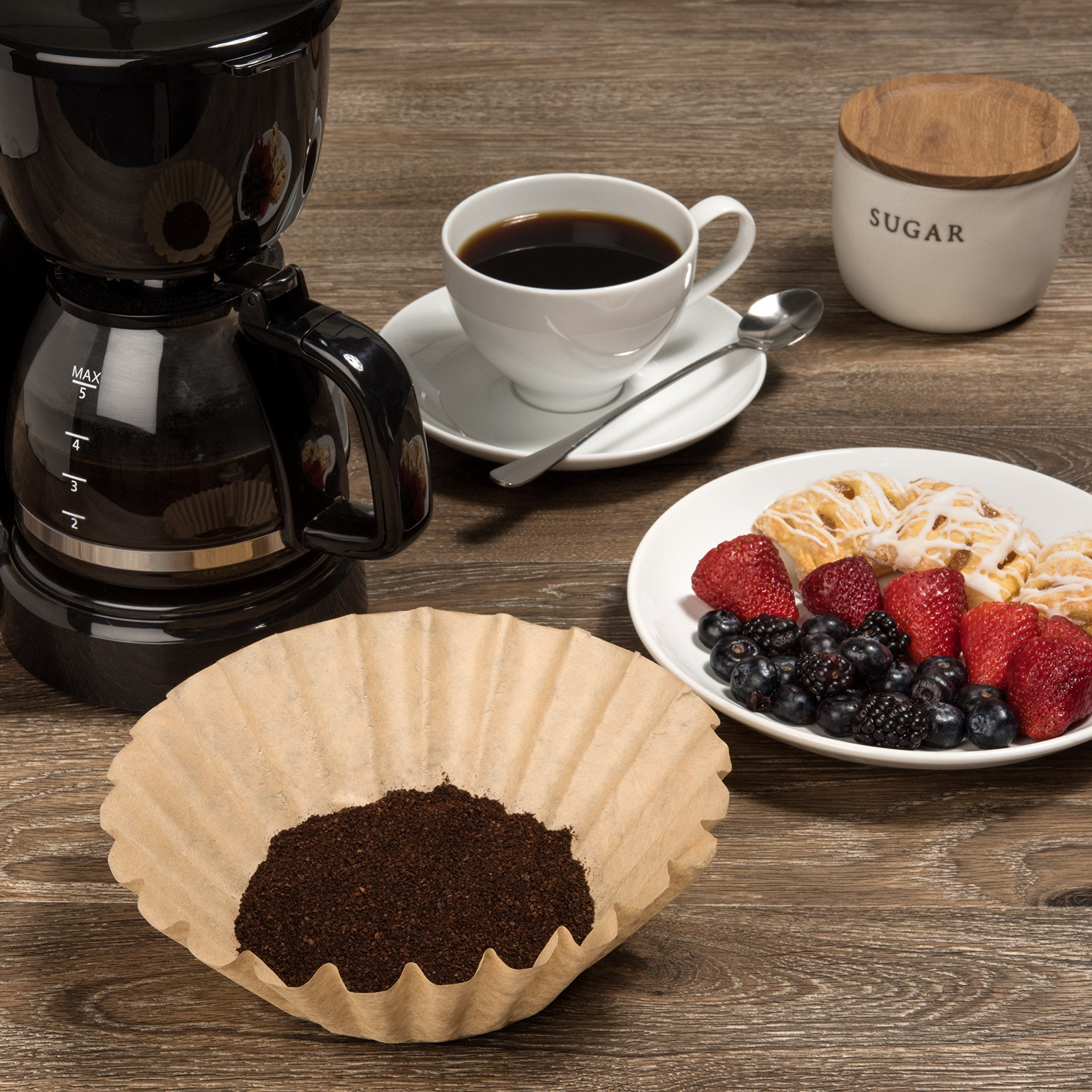 Coffee Filters - Natural Unbleached Brown Biodegradable - Large Basket - 9.75'' Flattened Diameter - 4.25'' Diameter Base - By C