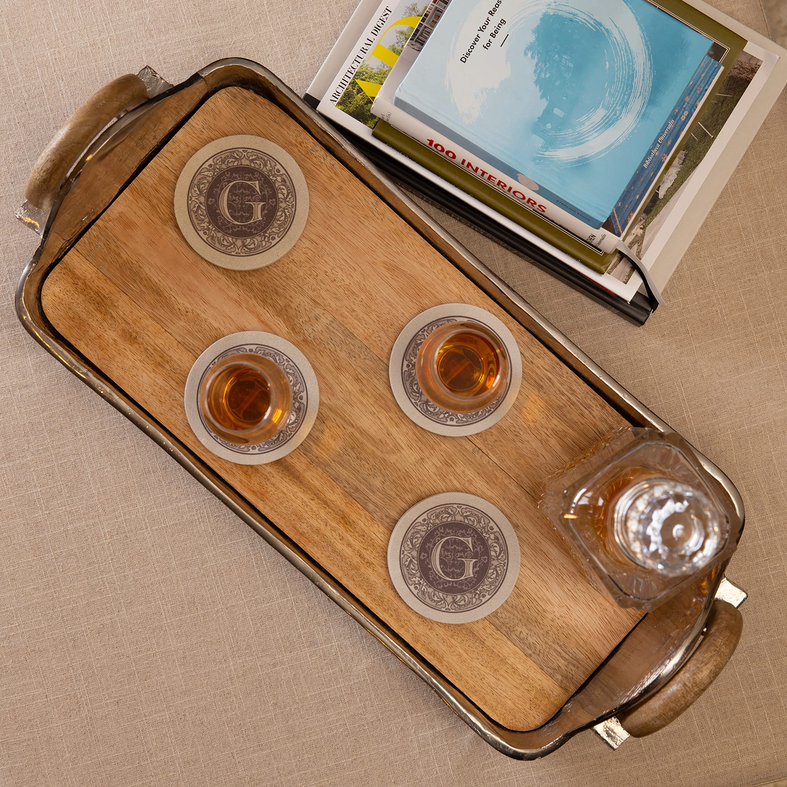 Thirstystone Monogram Coasters, All Natural Stone With Non-Slip Cork Backing, Drink Absorbent & Protects Table, Great For Gifts,