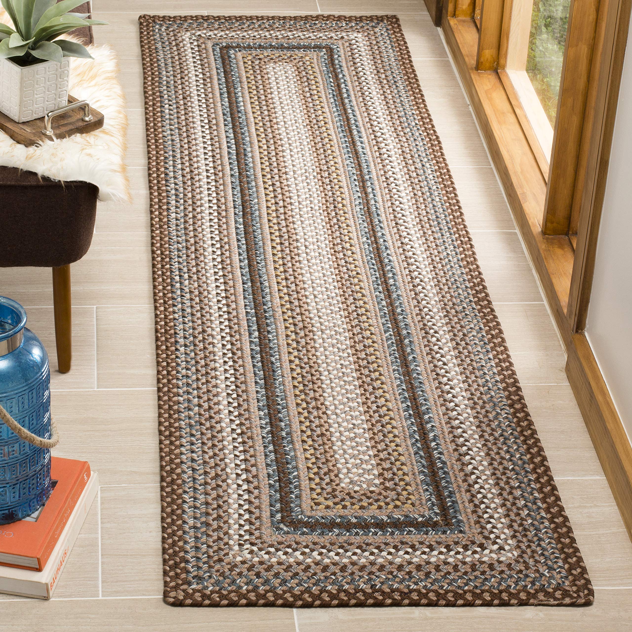 SAFAVIEH Braided Collection Runner Rug - 23 x 18 Runner, Brown & Multi, Handmade, Indoor/Outdoor & Washable Ideal for Patio, B