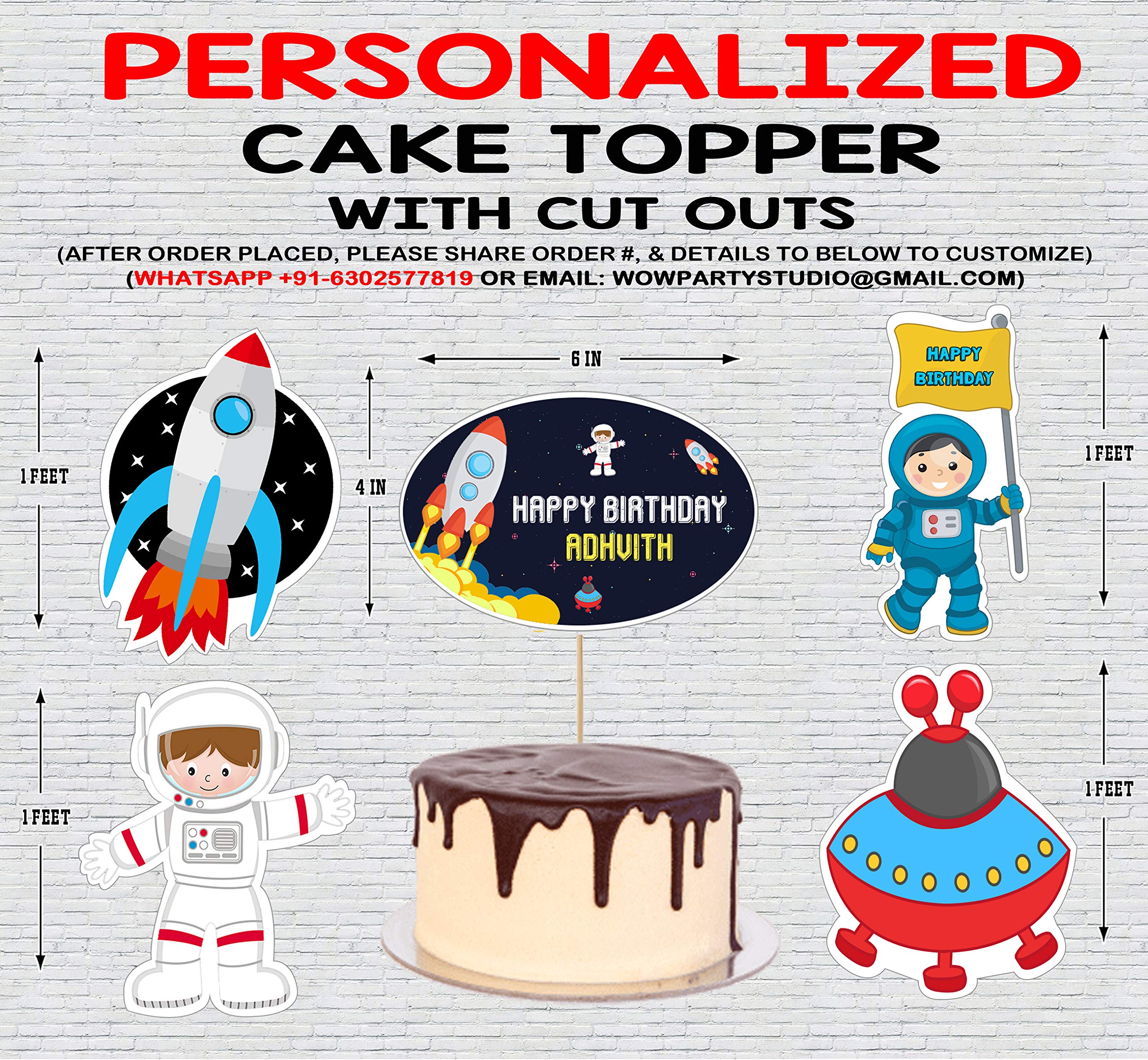 Wow Party Studio Personalized Space Astronaut Theme Party Happy Birthday Decorations Cake Topper With Birthday Boy/Girl Name And