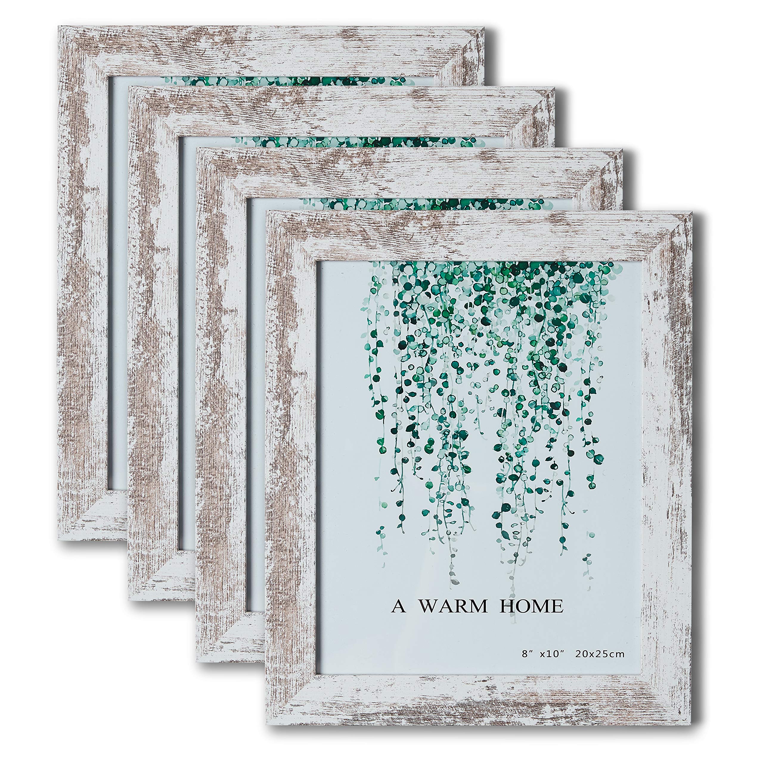 VADCAD White Wooden Rustic Frame - 8x10 - Set of Four - Antique Design - Barnwood/Farmhouse/Shabby Chic - Unique Grain - Picture