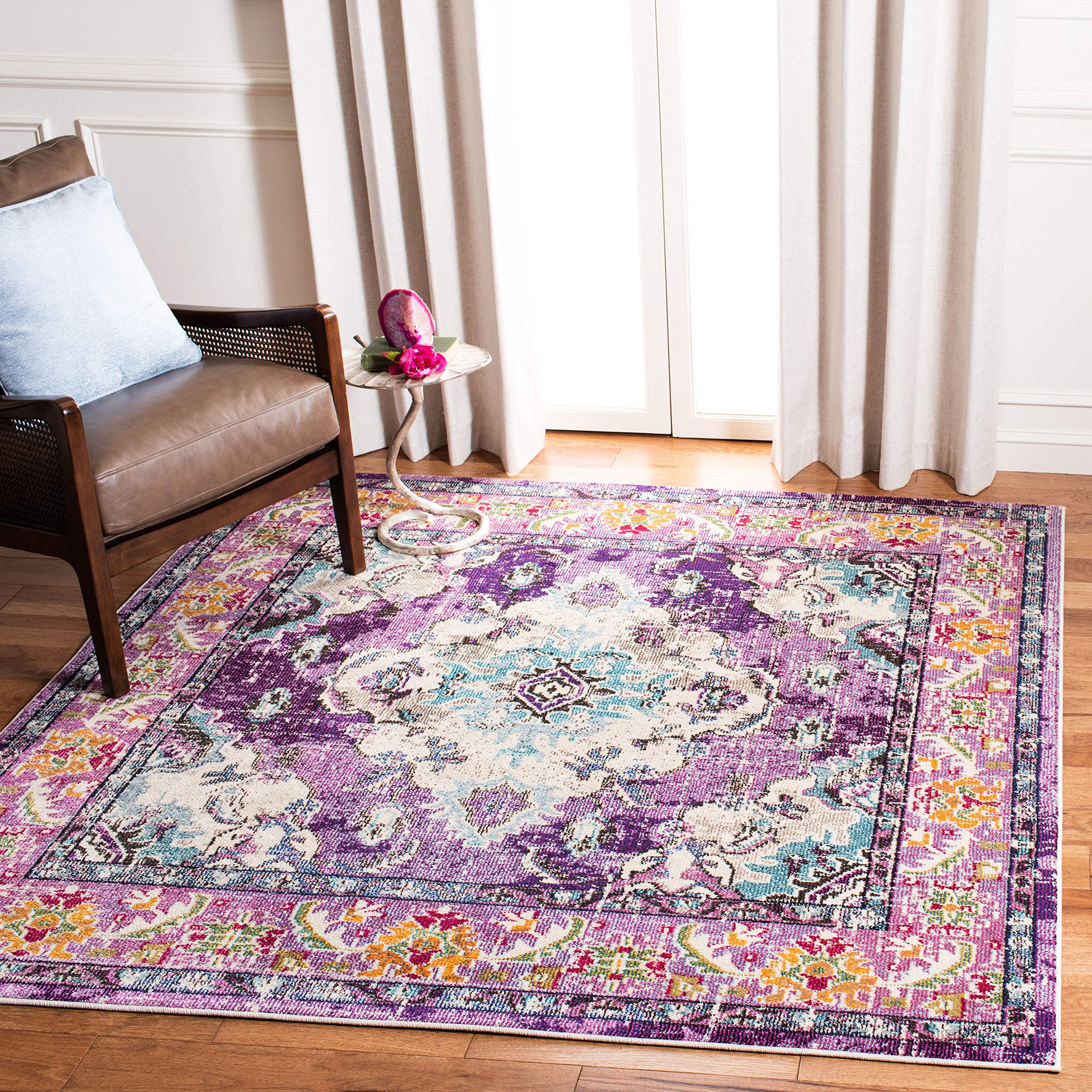 SAFAVIEH Monaco Collection Accent Rug - 3 x 5, Violet & Light Blue, Medallion Distressed Design, Non-Shedding & Easy Care, Ide