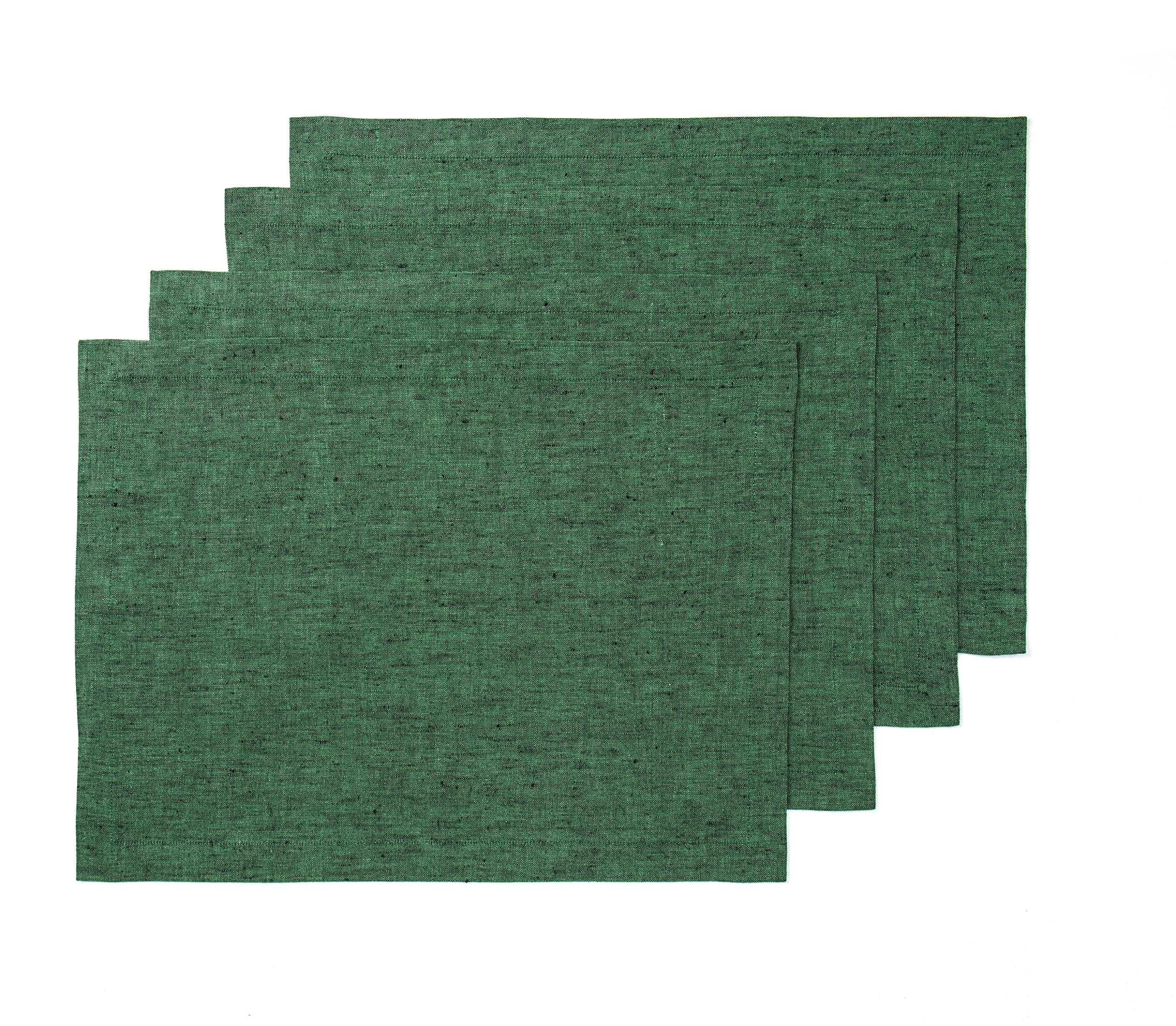 Solino Home Linen Placemats 19'' L X 14'' W Inch - 100% Pure Linen Forest Green Cloth Placemats Set Of 4 - Athena, Washable Fabr
