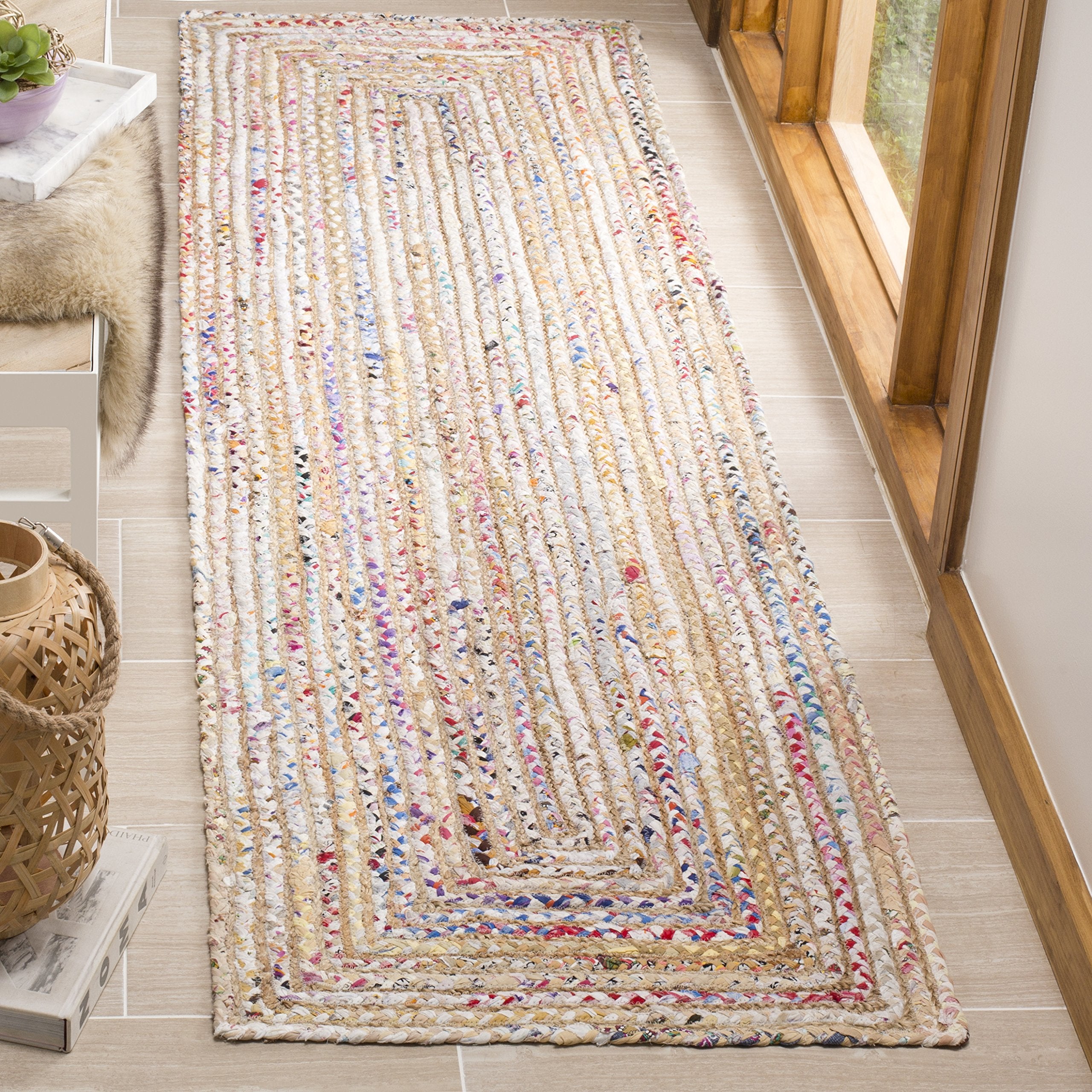 SAFAVIEH Cape Cod Collection Runner Rug - 23 x 8, Beige & Multi, Handmade Boho Braided Jute & Cotton, Ideal for High Traffic A