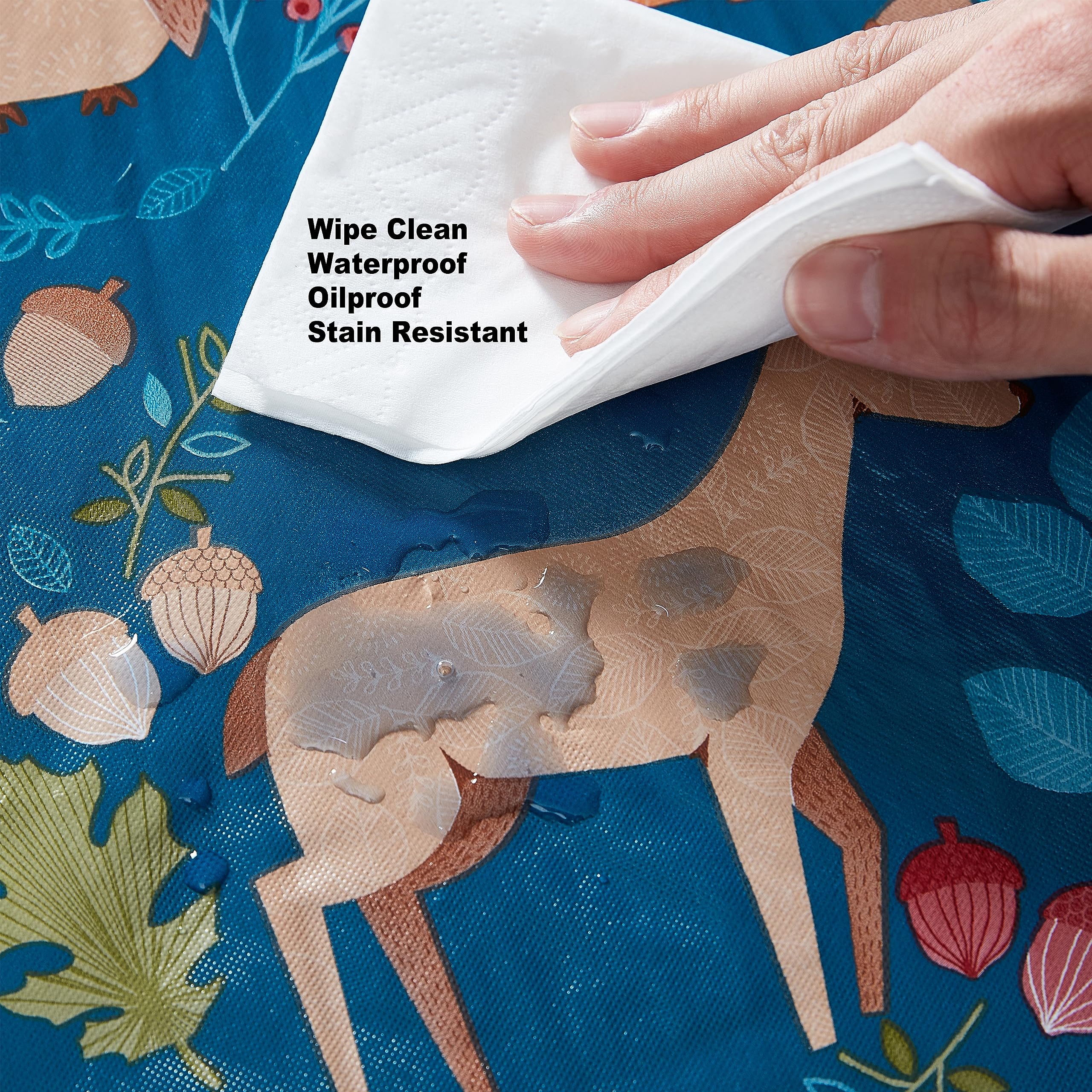 Newbridge Thanksgiving Woodland Critters 60 X 102 Inch Rectangle Vinyl Tablecloth With Flannel Backing, Squirrels, Deer And Owl